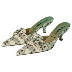 Lurex damask mules with belt and buckle on the top Prada