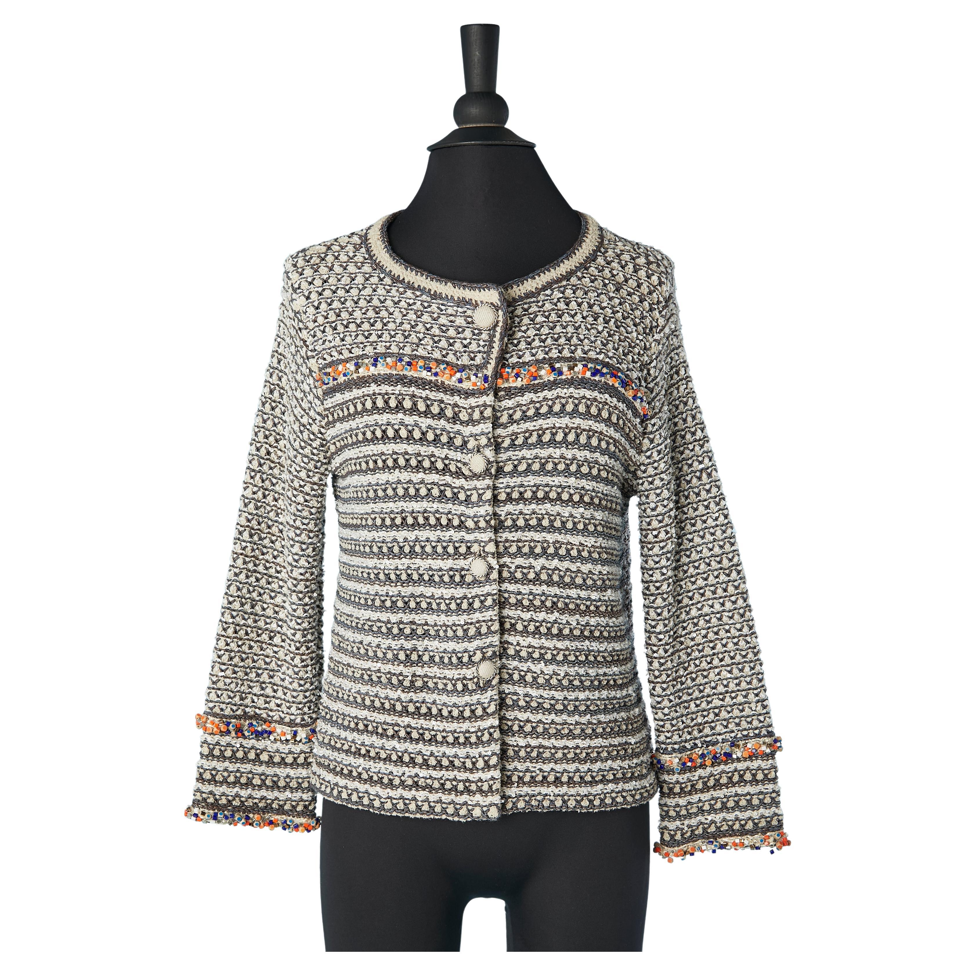 Lurex jacquard cardigan with beadwork Chanel  For Sale
