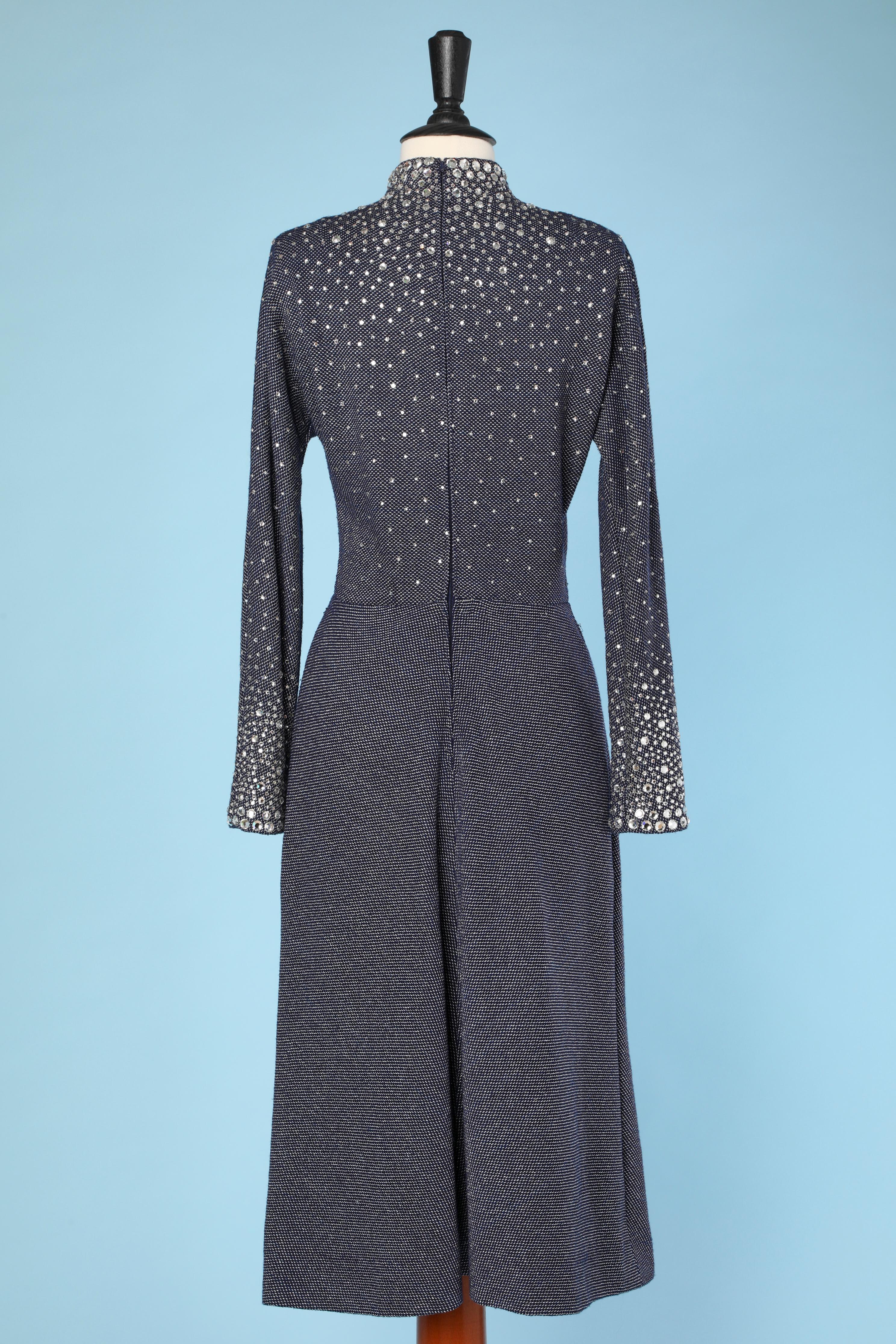 Lurex jersey cocktail dress with rhinestone. Zip in the middle back. No lining. Raglan sleeve. 

SIZE S / M 
Pauline Trigère (November 4, 1908 – February 13, 2002) was a Franco-American couturière. Her award-winning styles reached their height of