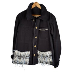 Lurex Silver Fringe Tweed Jacket French Black Work Wear Chain