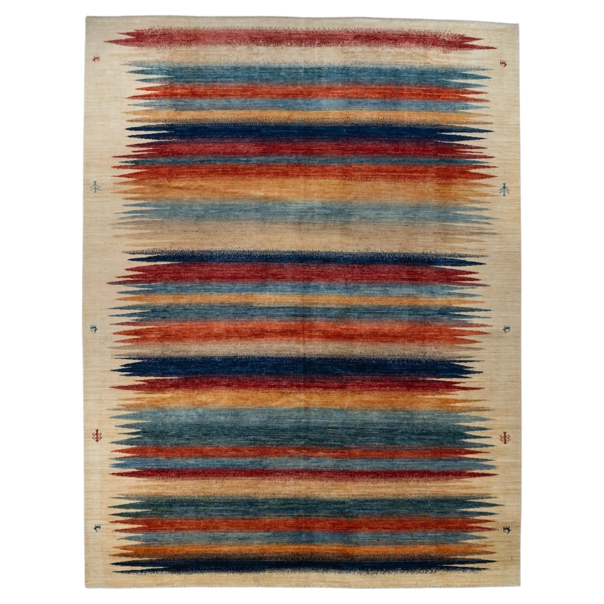 Luri Gabbeh Hand-Knotted Modern Rug – 8'11" x 11'7" For Sale