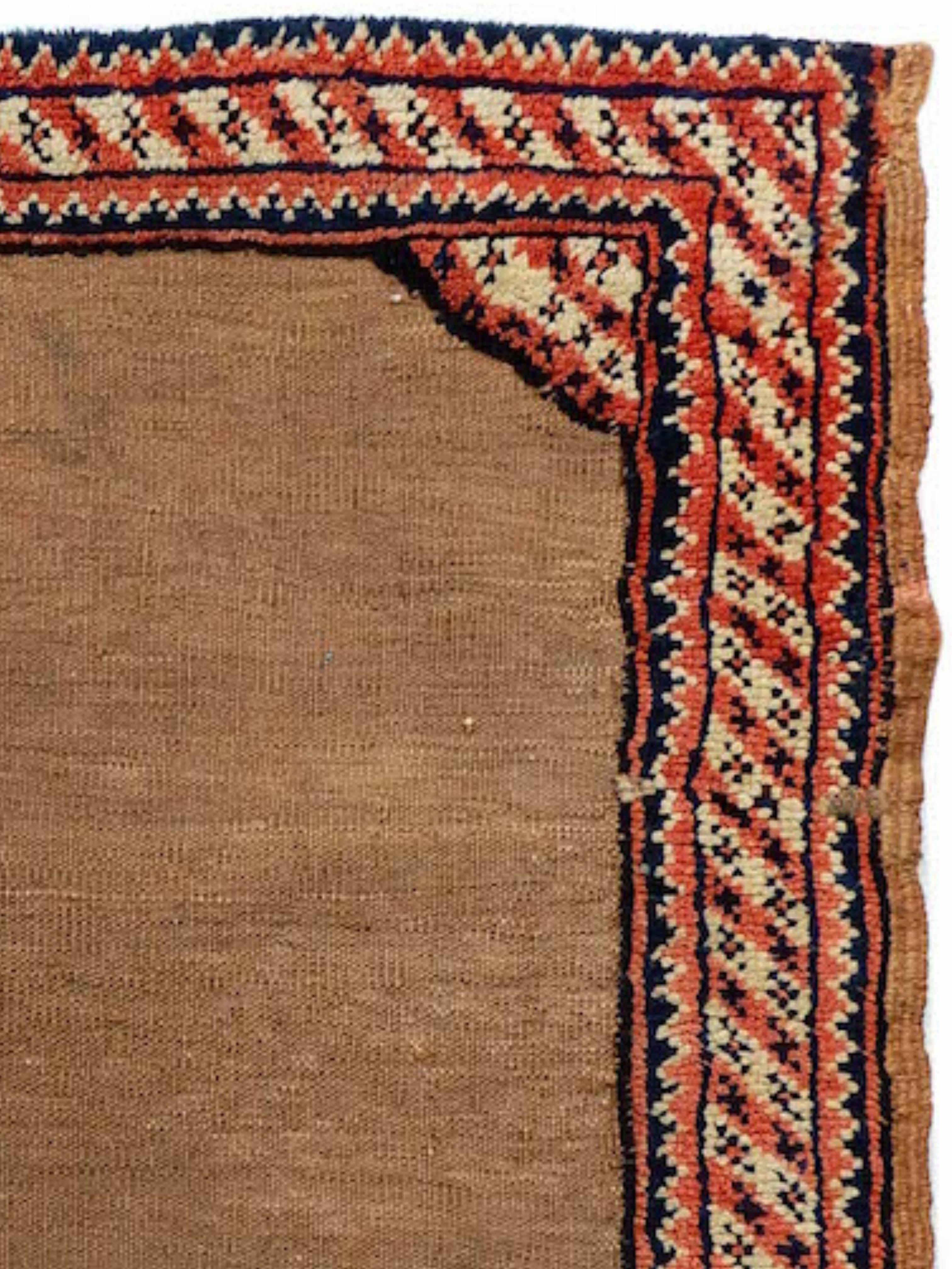 Hand-Knotted Luri Mixed Technique Camel Wool Soffreh Mat, c. 1900 For Sale