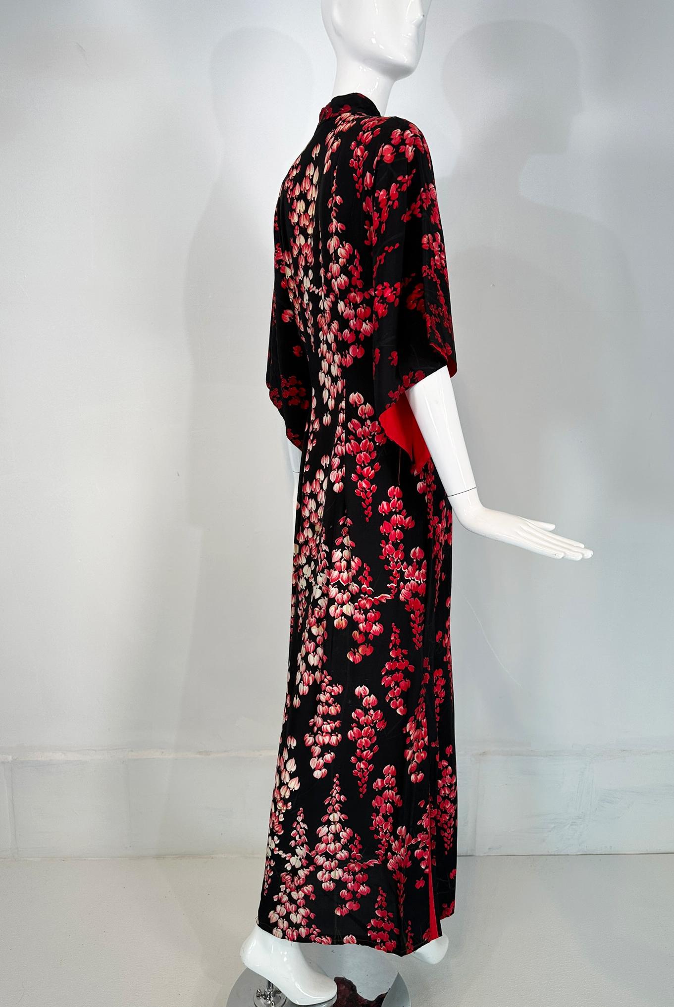 Lurline Casuals Waikiki Hawaiian Pake Muu Dress Bleeding Hearts Black Red 1950s For Sale 6