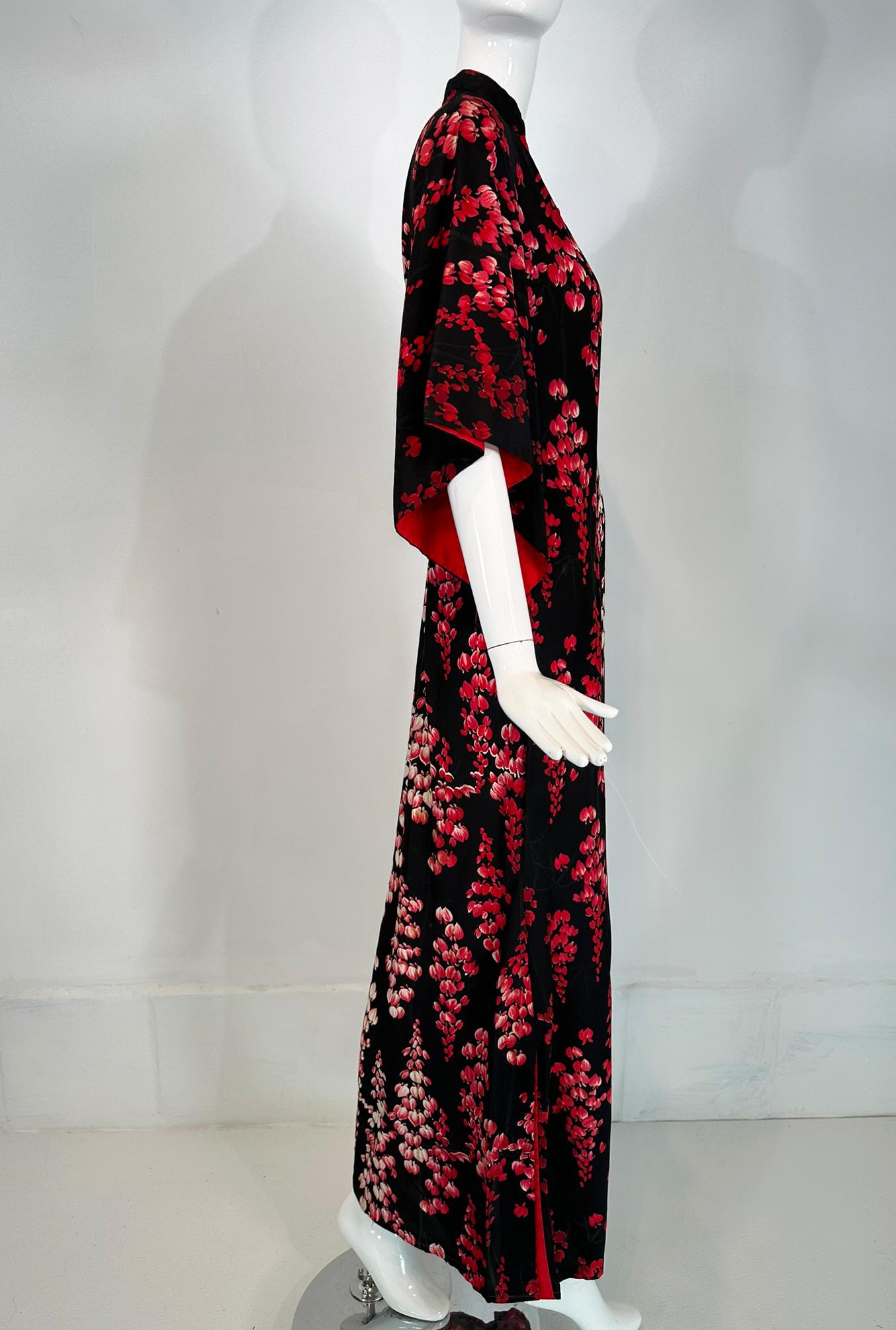 Lurline Casuals Waikiki Hawaiian Pake Muu Dress Bleeding Hearts Black Red 1950s For Sale 7