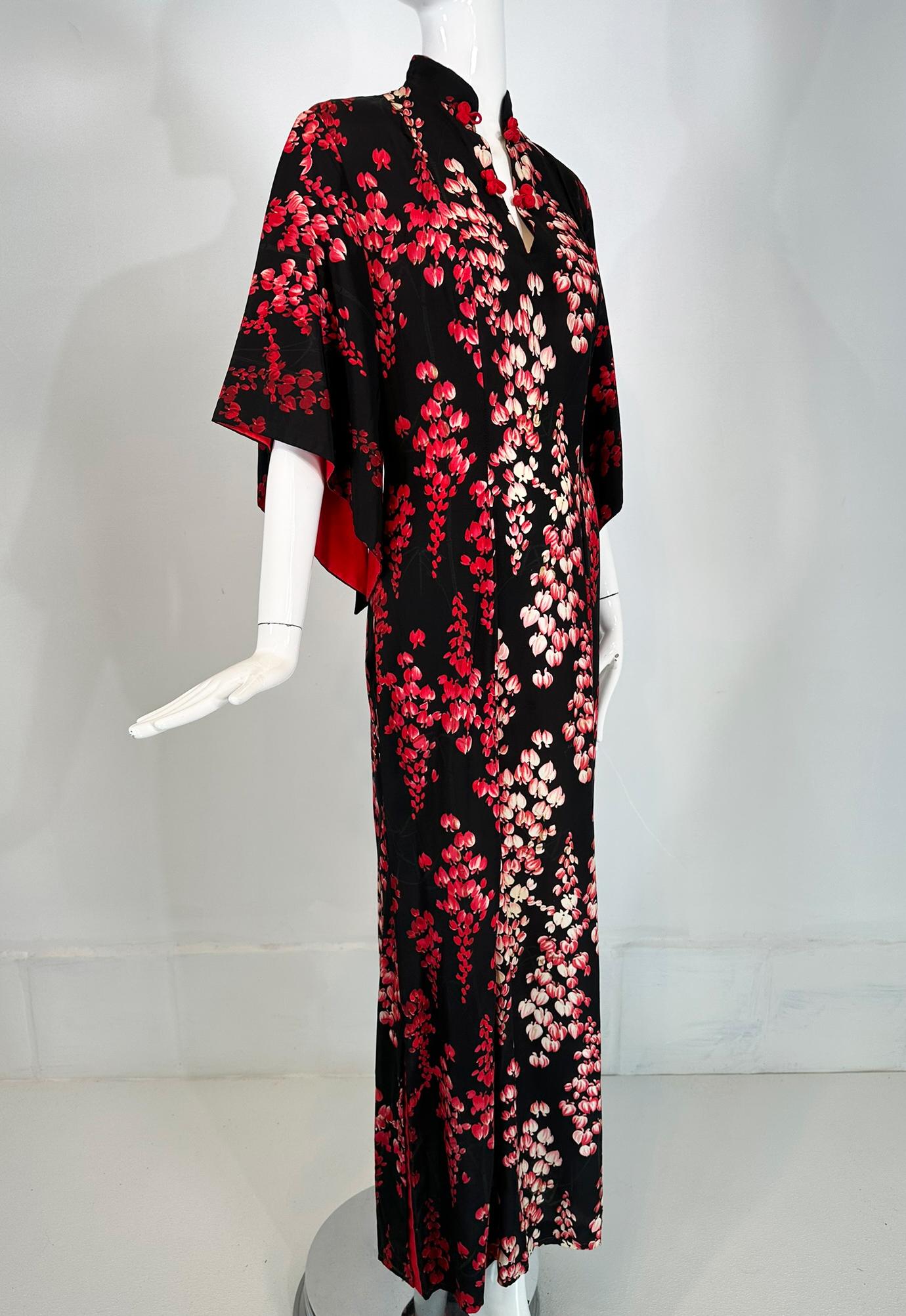 Lurline Casuals Waikiki Hawaiian Pake Muu Dress Bleeding Hearts Black Red 1950s For Sale 8