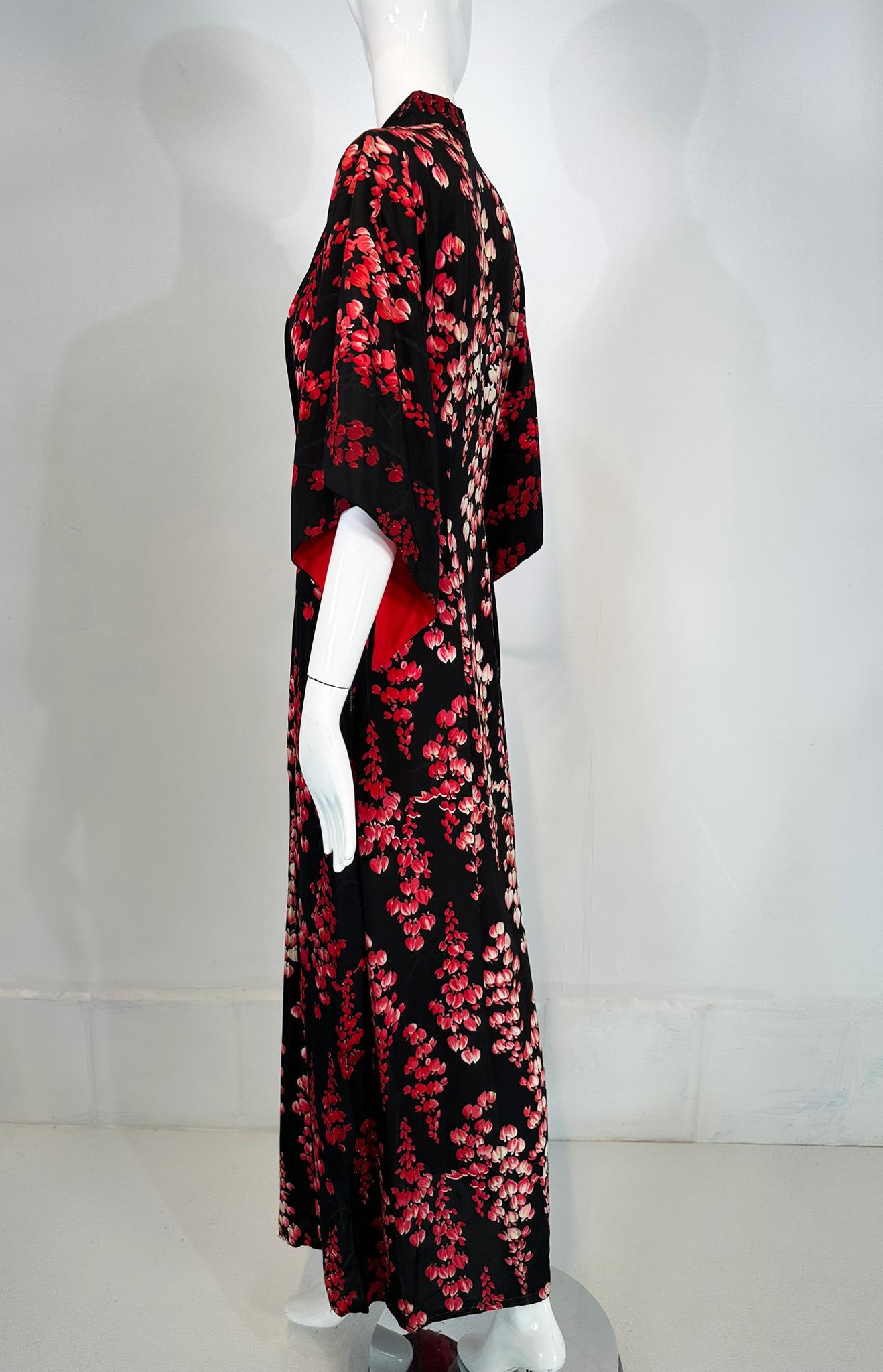 Women's Lurline Casuals Waikiki Hawaiian Pake Muu Dress Bleeding Hearts Black Red 1950s For Sale