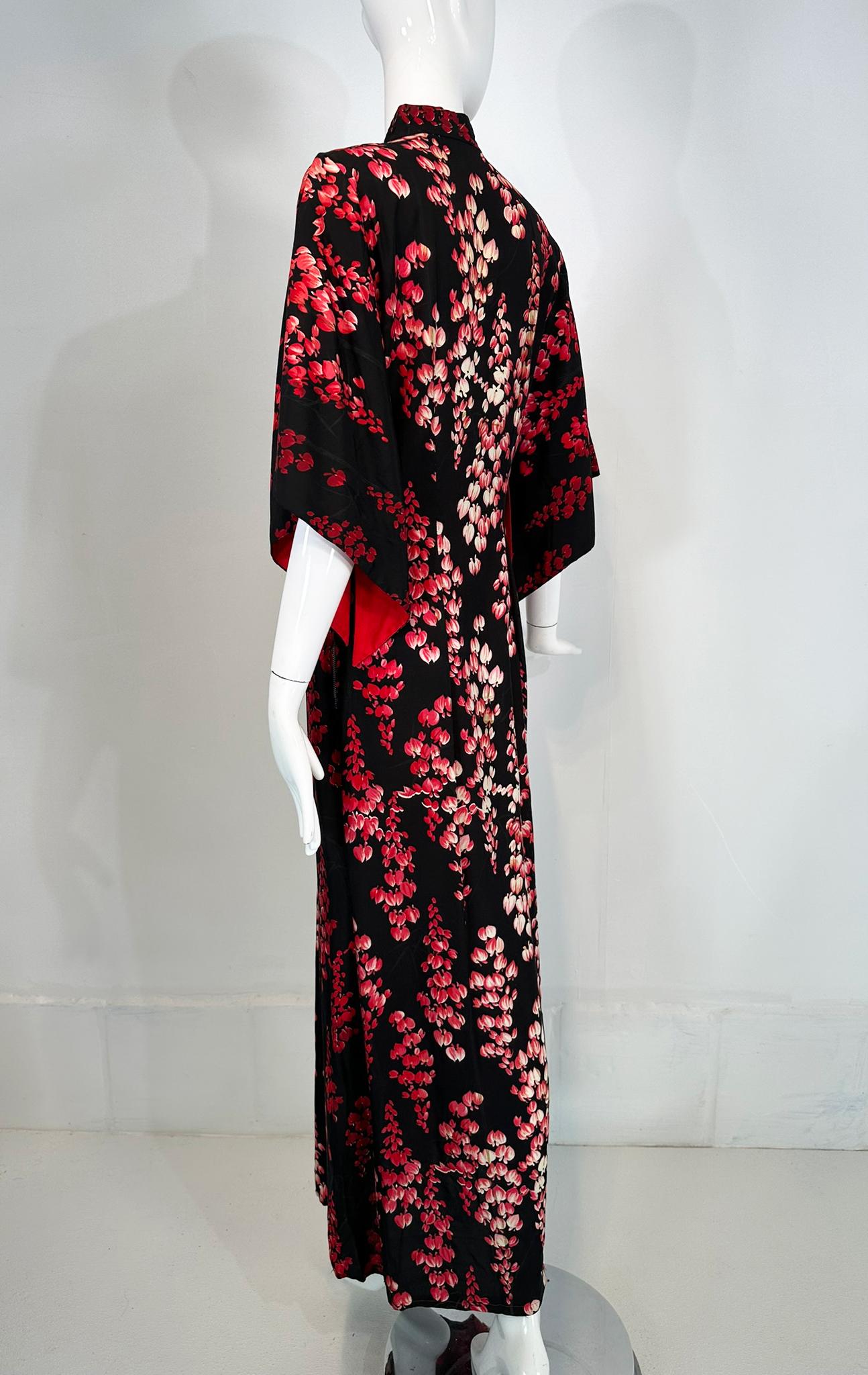 Lurline Casuals Waikiki Hawaiian Pake Muu Dress Bleeding Hearts Black Red 1950s For Sale 1
