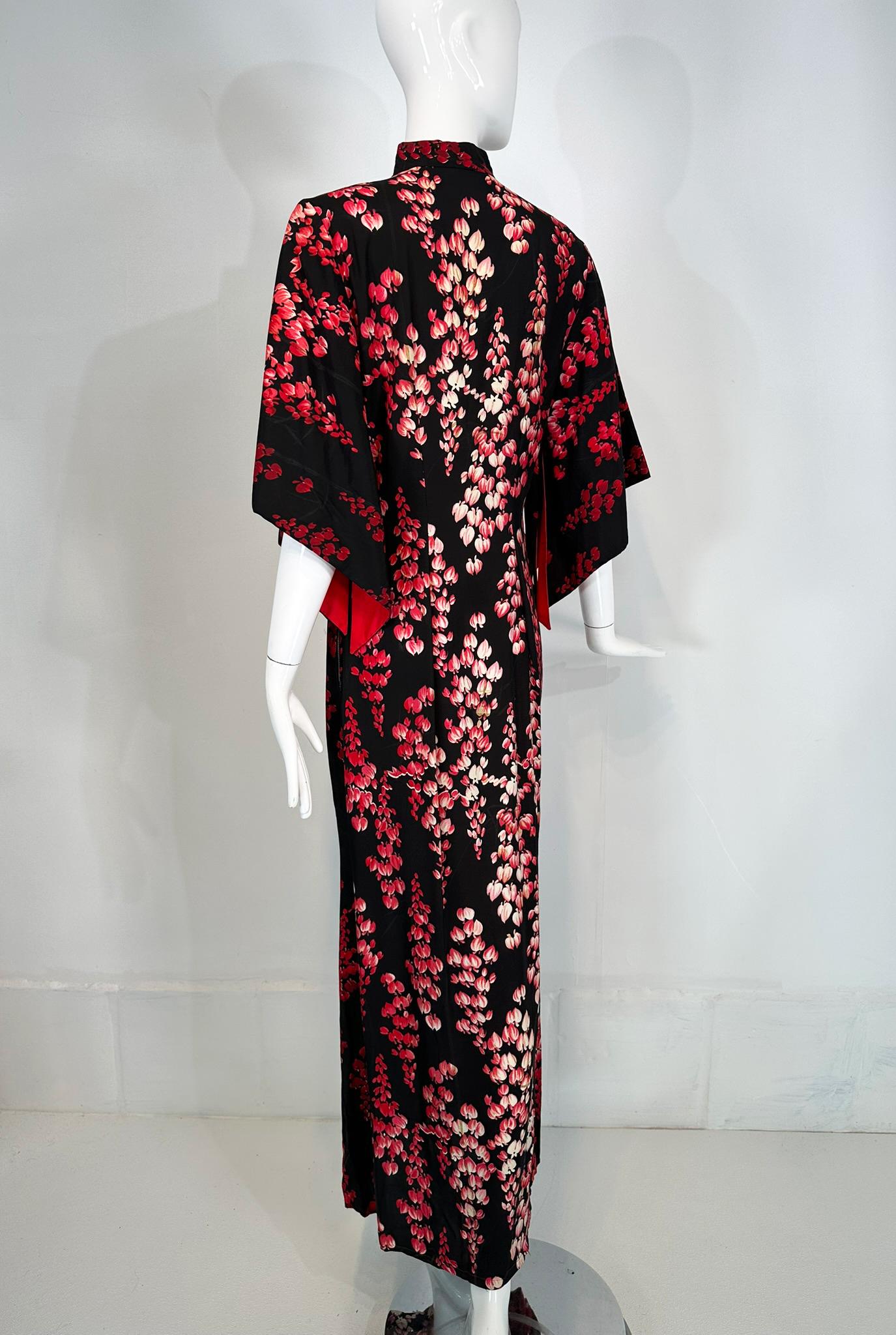 Lurline Casuals Waikiki Hawaiian Pake Muu Dress Bleeding Hearts Black Red 1950s For Sale 2