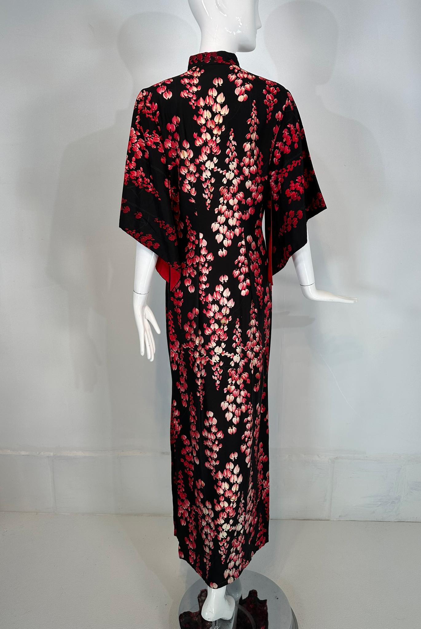 Lurline Casuals Waikiki Hawaiian Pake Muu Dress Bleeding Hearts Black Red 1950s For Sale 4