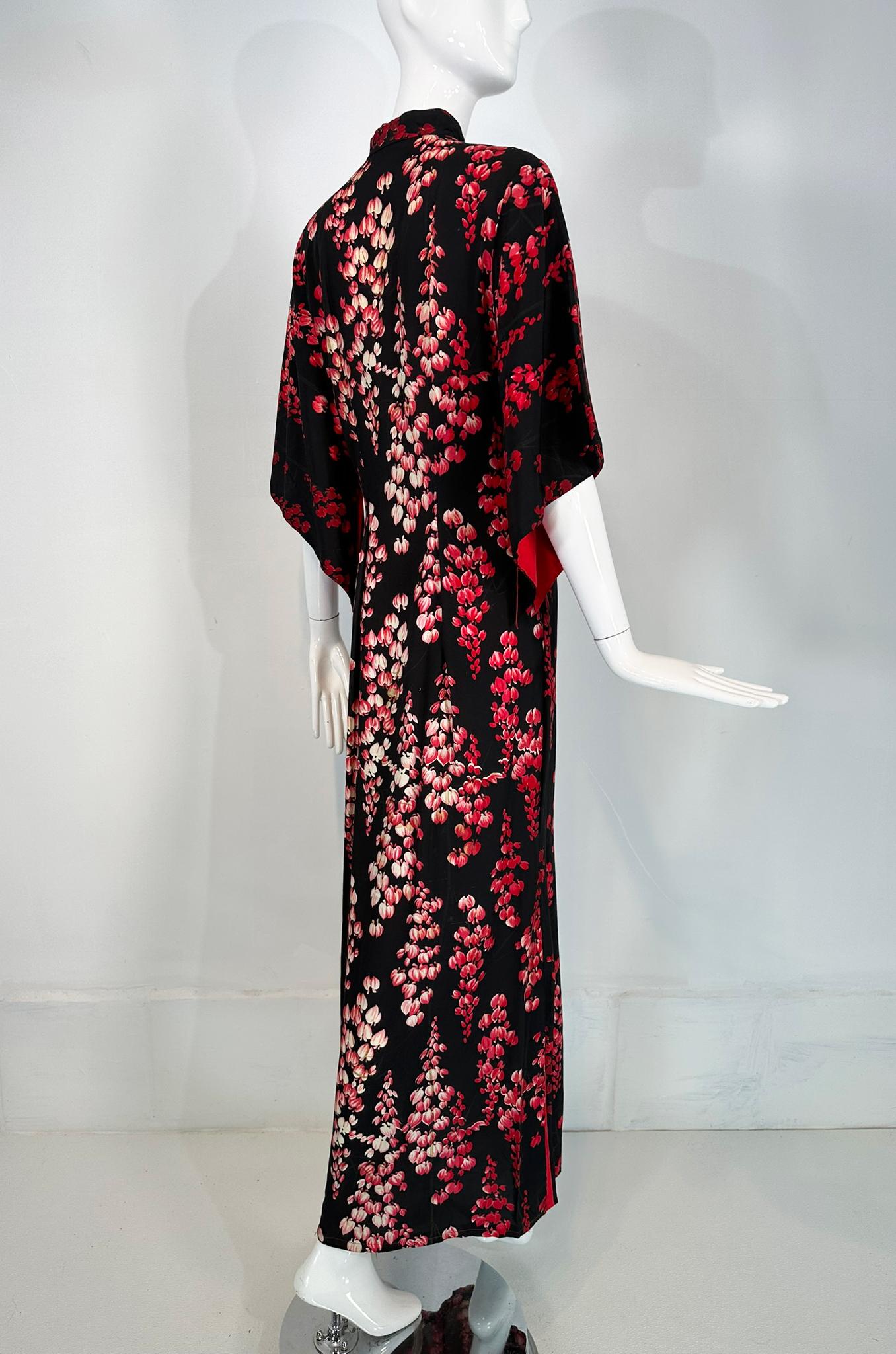 Lurline Casuals Waikiki Hawaiian Pake Muu Dress Bleeding Hearts Black Red 1950s For Sale 5
