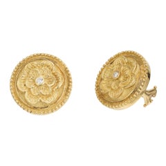 Luro Diamond Green Gold Flower Button Style Earrings