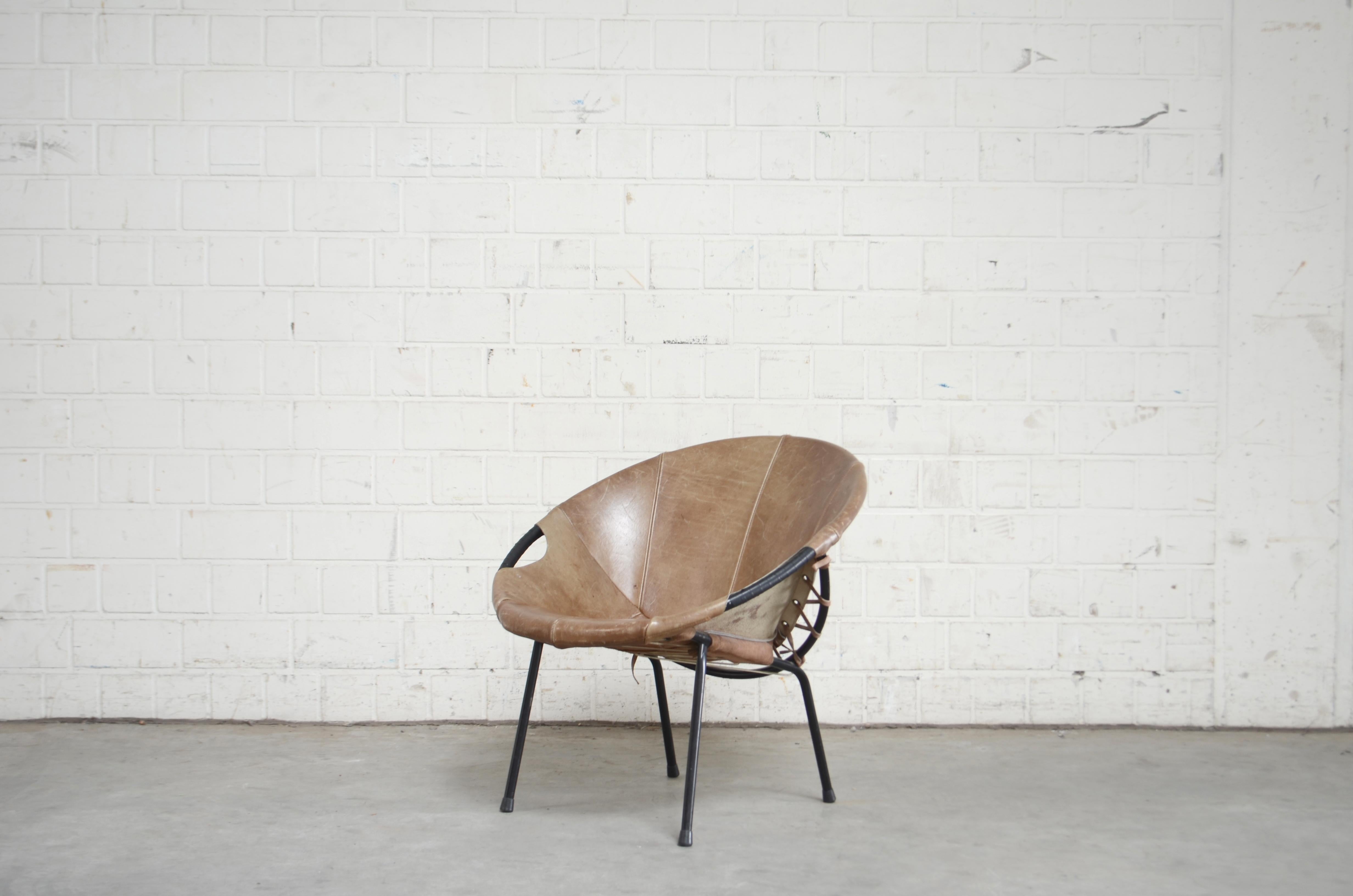 Mid-Century Modern Lusch + Co Balloon Cocktail Leather brown Chair