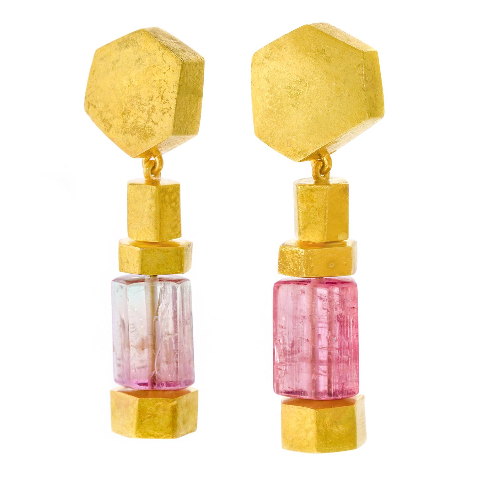 Modernist Luscher Swiss Modern Gold Tourmaline Earring