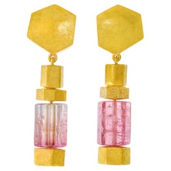 Luscher Boucles d'oreilles modernes suisses en or et tourmaline