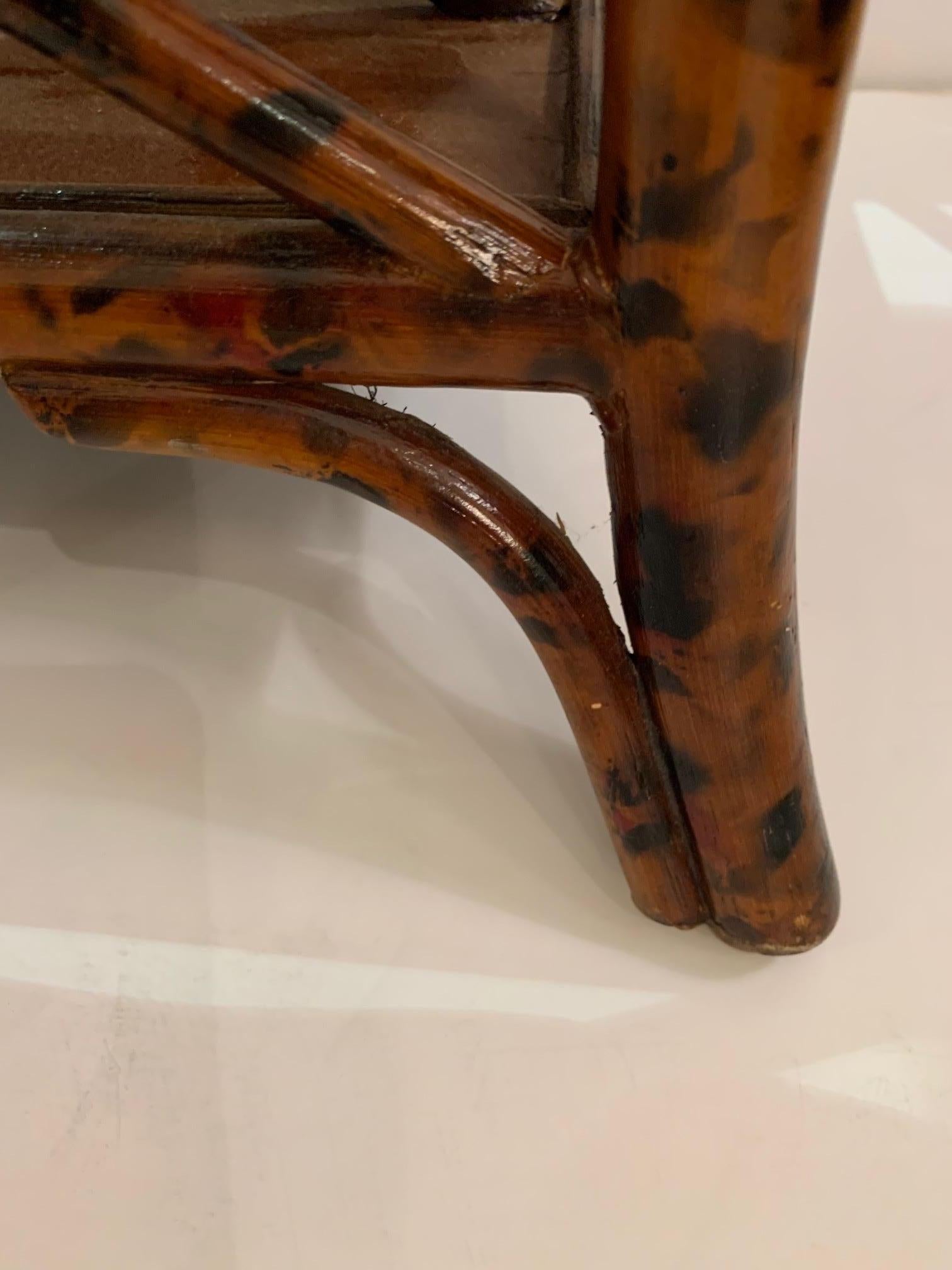 Luscious Caramel Tooled Leather and Bamboo Canterbury Side Table 3