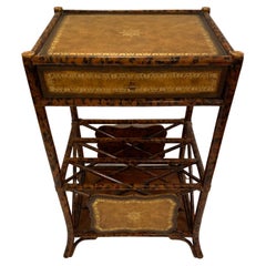 Luscious Caramel Tooled Leather and Bamboo Canterbury Side Table