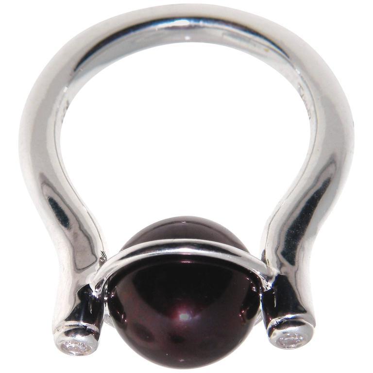 Modern Luscious Chocolate Pearl and Diamond Cocktail Ring Estate Fine Jewelry For Sale