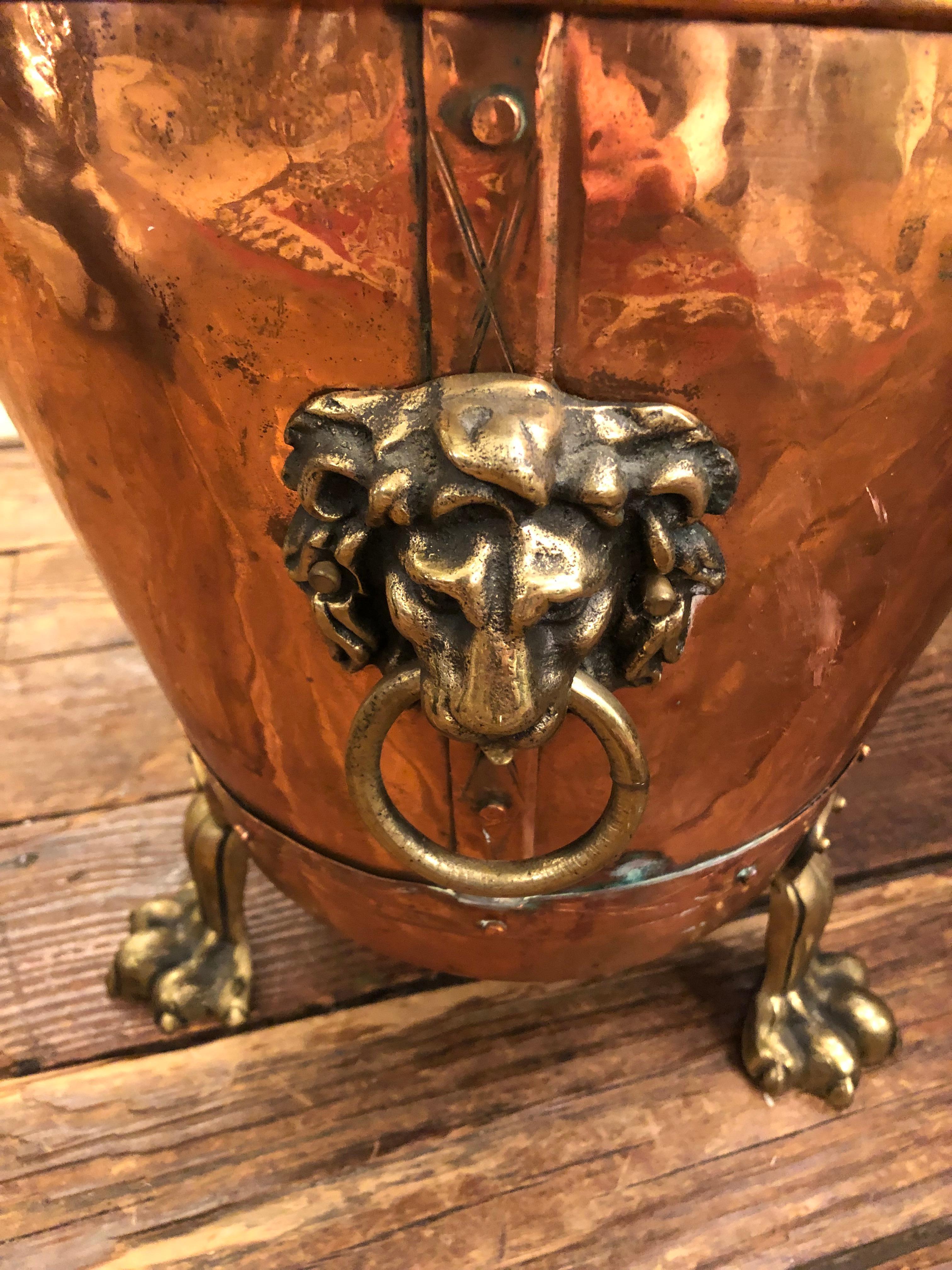 19th Century Luscious Copper & Brass Antique Log of Magazine Holder