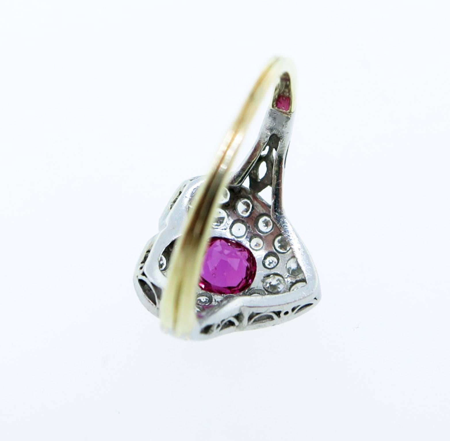 Luscious Edwardian Gem Color Natural Ruby and Diamond Ring In Excellent Condition For Sale In Lambertville, NJ