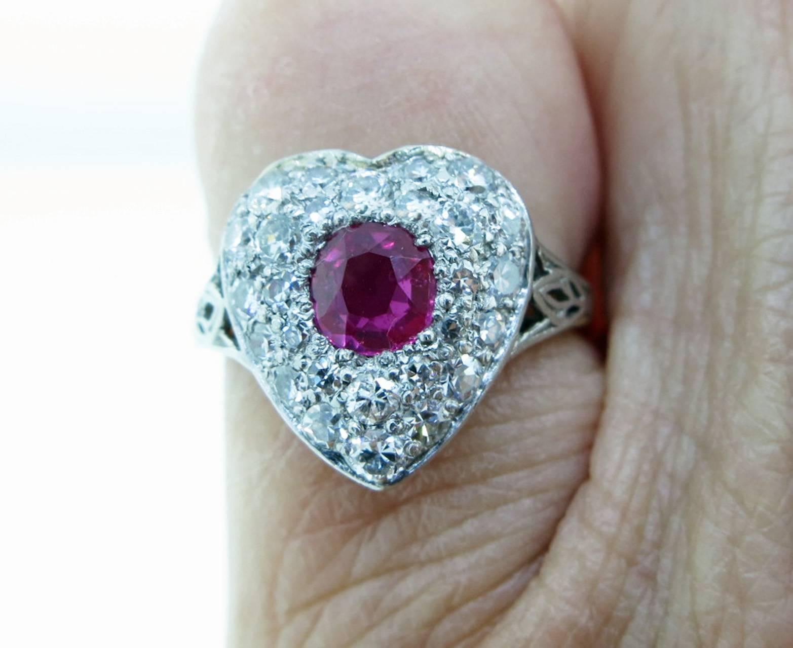 Women's Luscious Edwardian Gem Color Natural Ruby and Diamond Ring For Sale