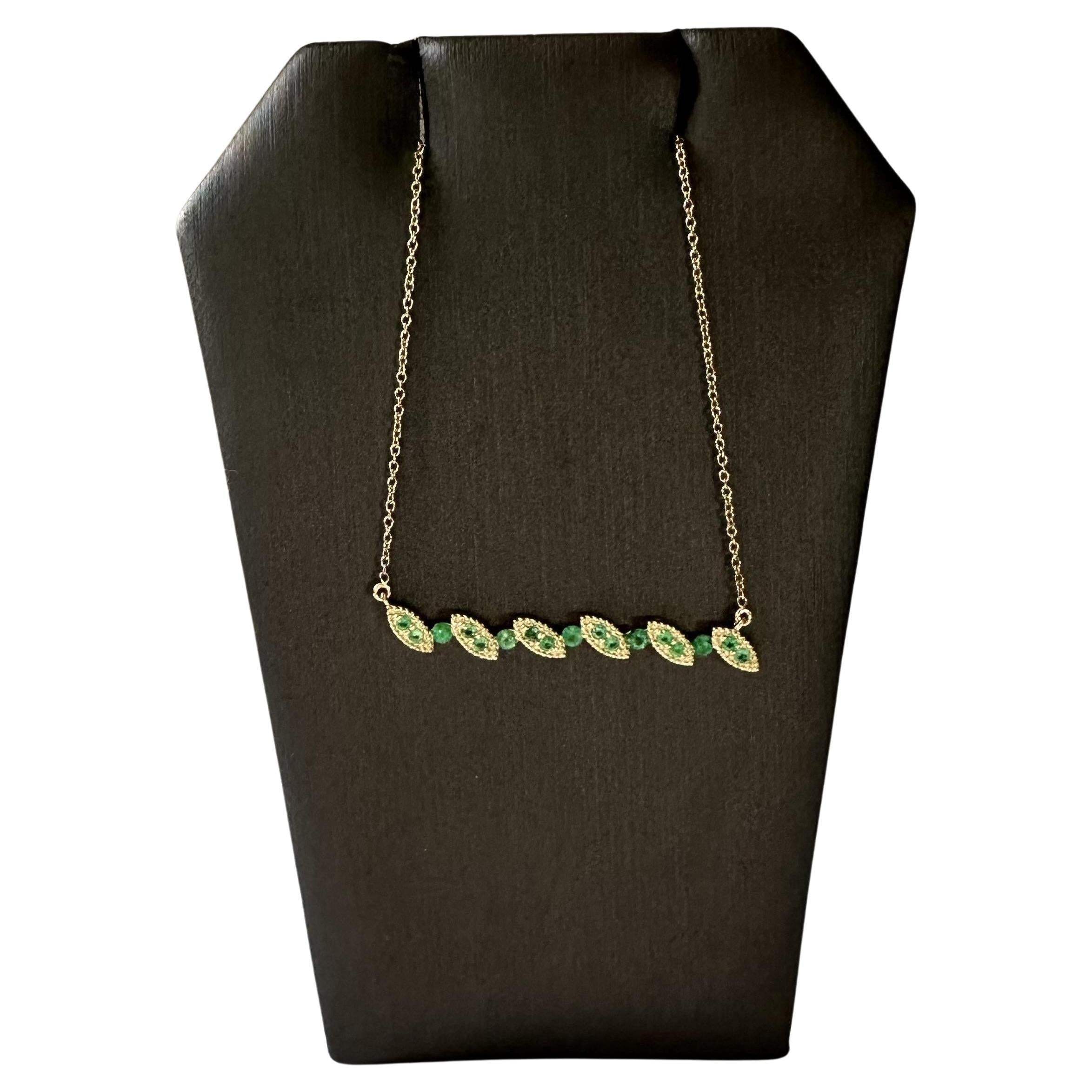 Luscious Green Emerald Necklace in 10kt Yellow Gold, New For Sale