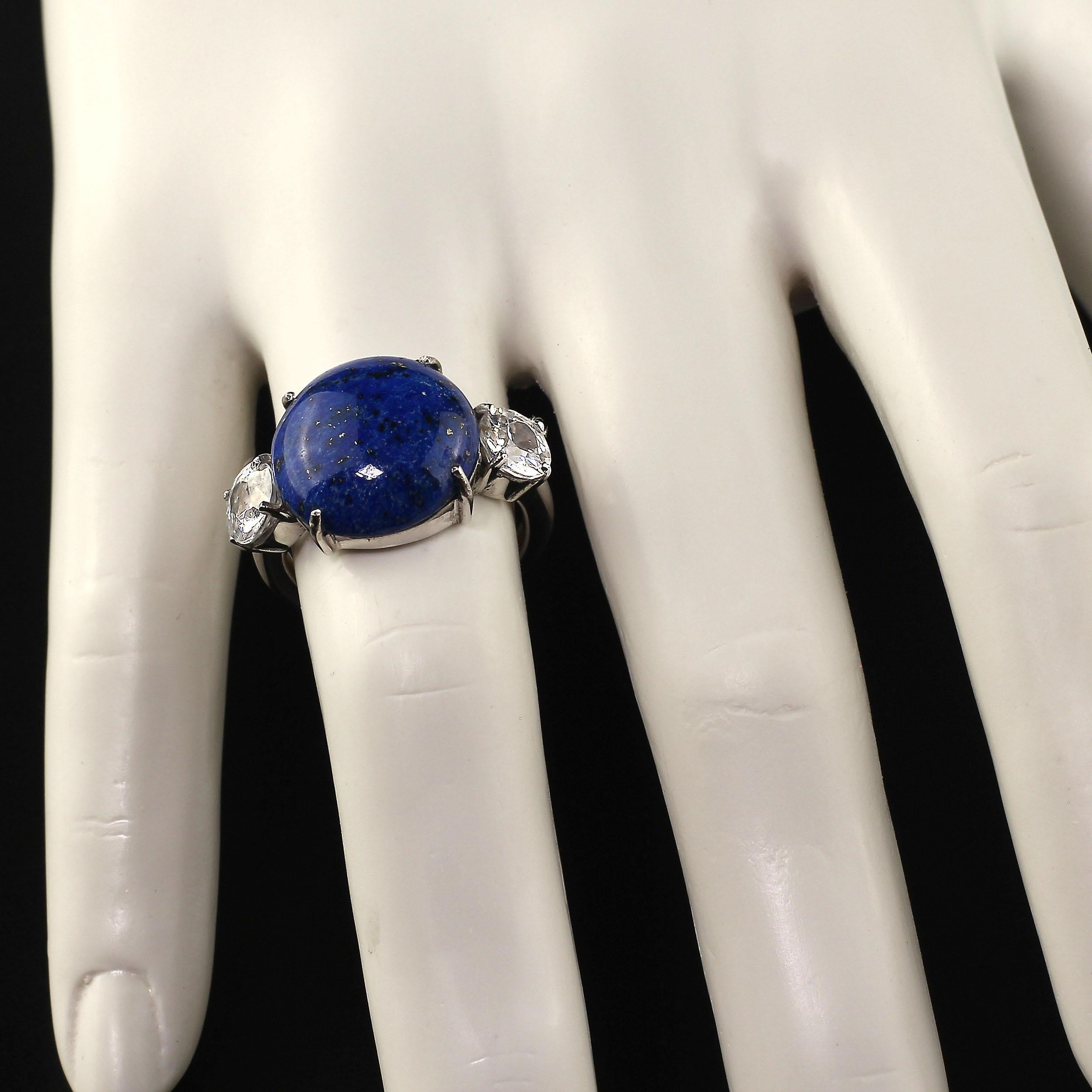 Artisan Gemjunky Luscious Lapis Lazuli and Glittering Zircon Gemjunky Ring