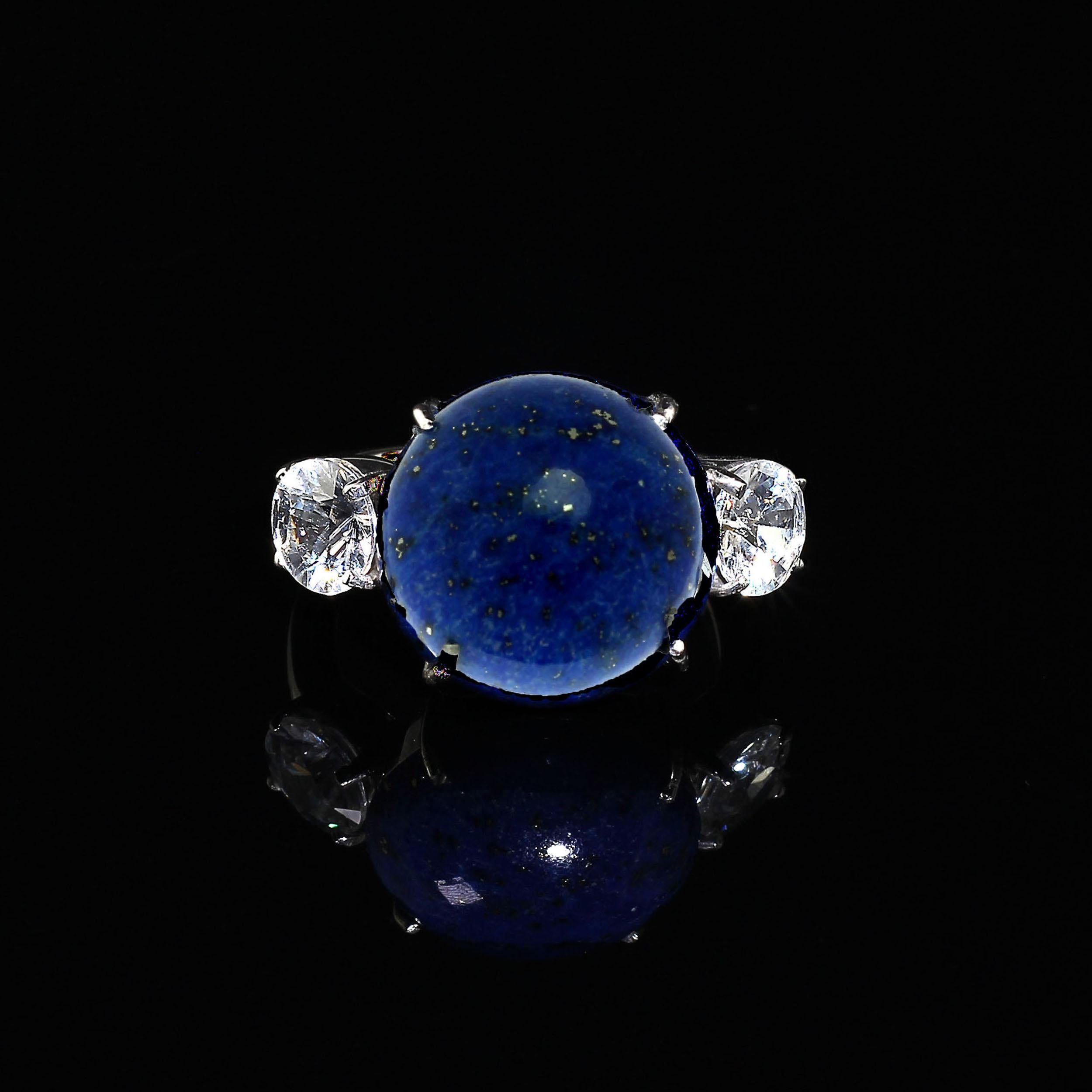 Cabochon Gemjunky Luscious Lapis Lazuli and Glittering Zircon Gemjunky Ring