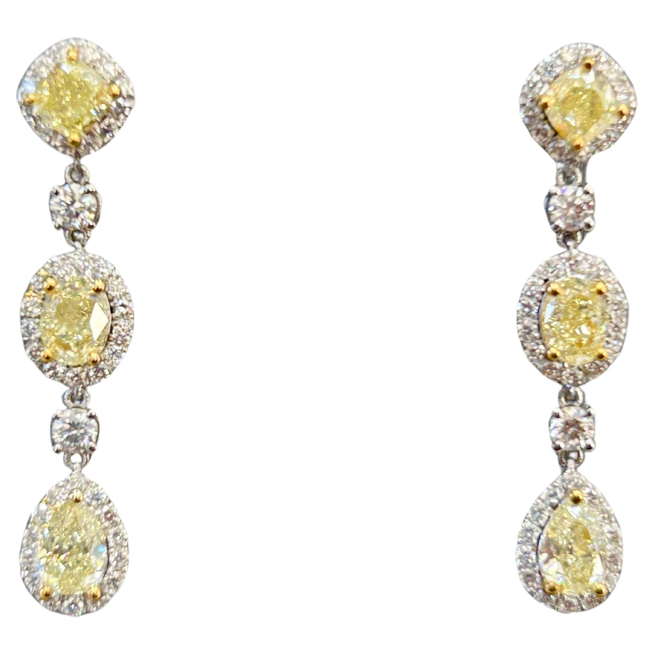 Luscious Lemon 2 ct Yellow Diamond Dangle Earrings For Sale