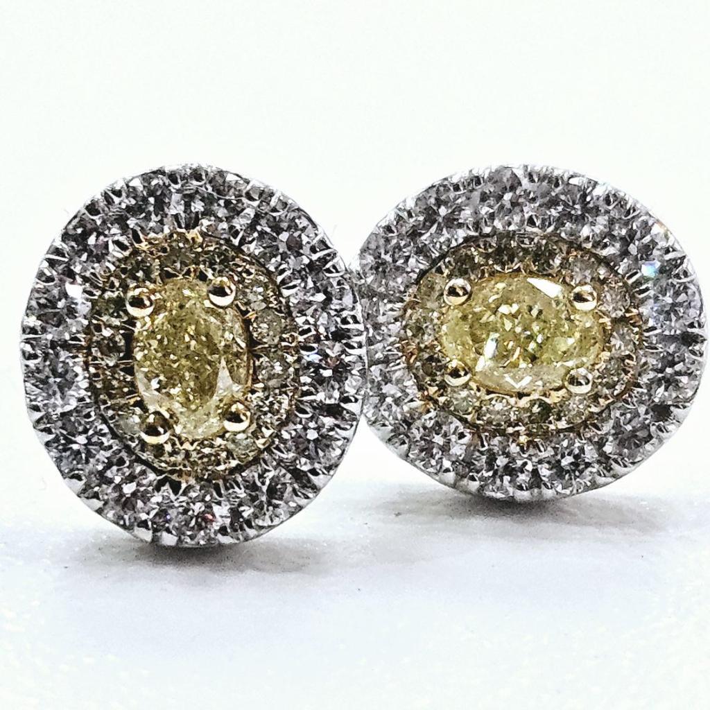 Luscious Lemons 1 Ct. Oval Halo Studs In New Condition For Sale In New York, NY