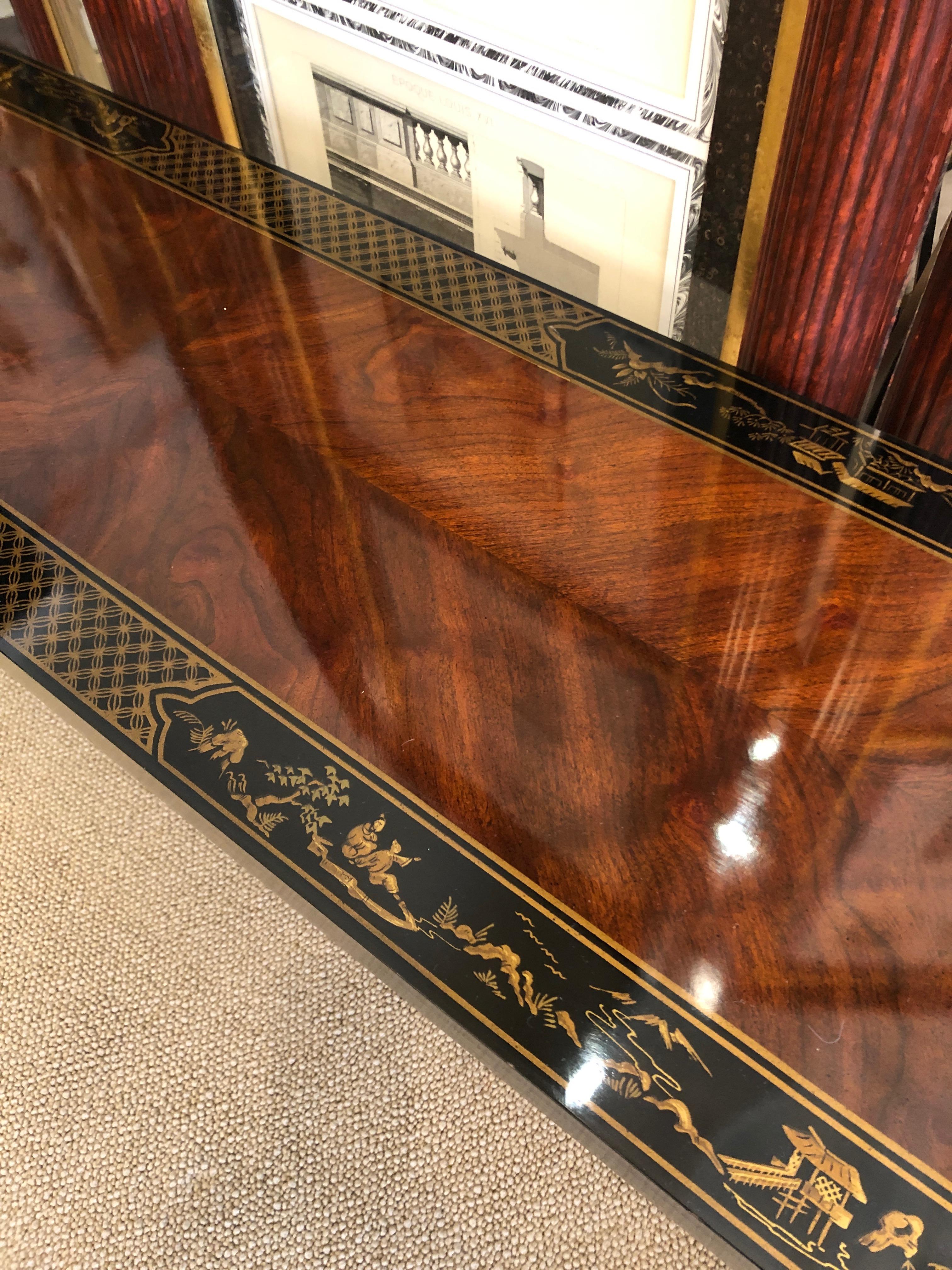Luscious Chinoiserie Style Lacquered Mahogany and Ebonized Console Table 7