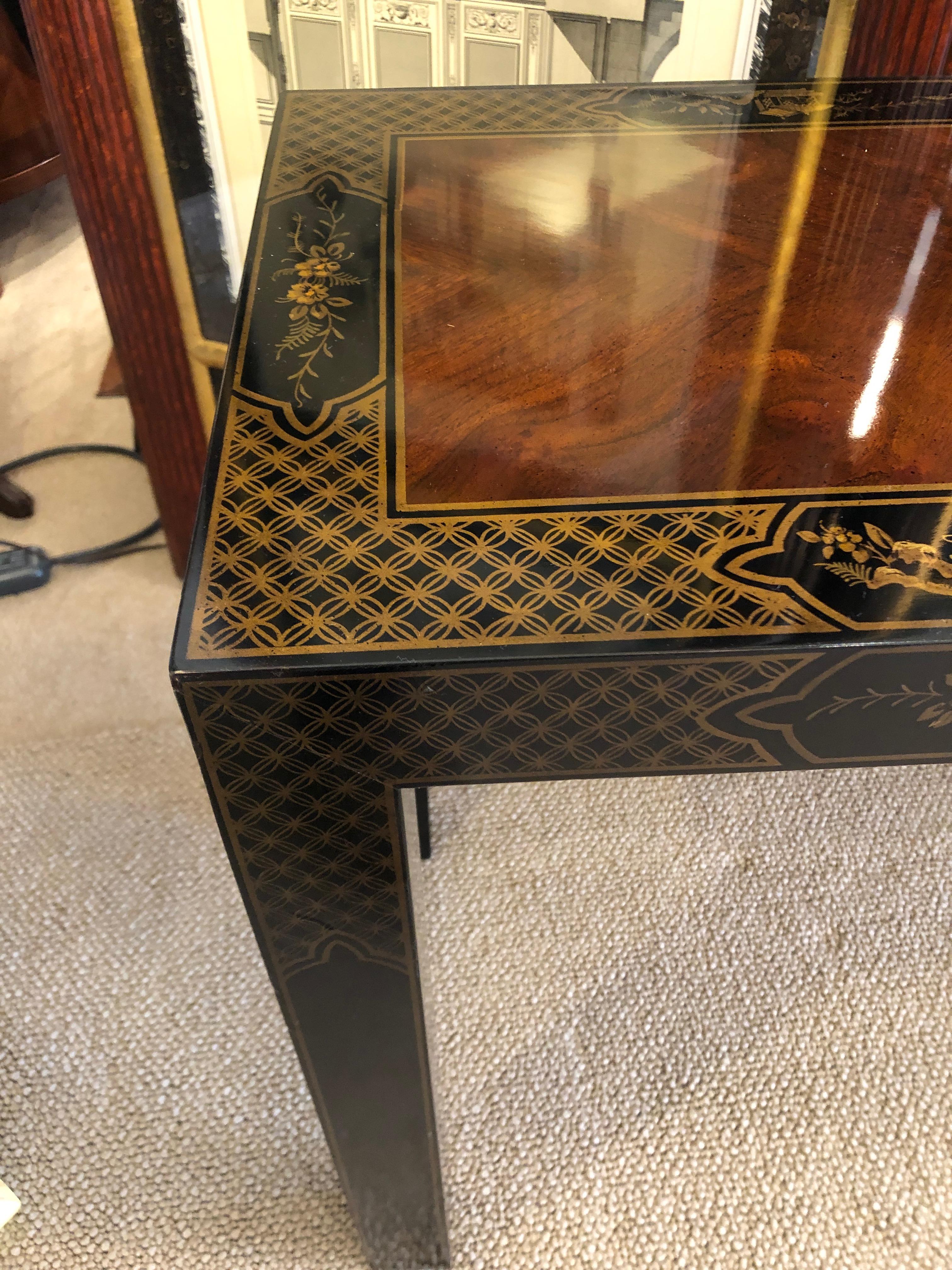 Luscious Chinoiserie Style Lacquered Mahogany and Ebonized Console Table 9
