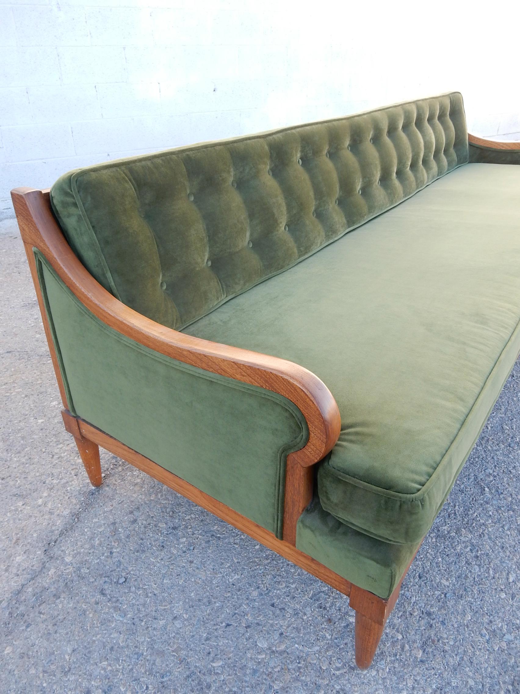 mid century green velvet sofa