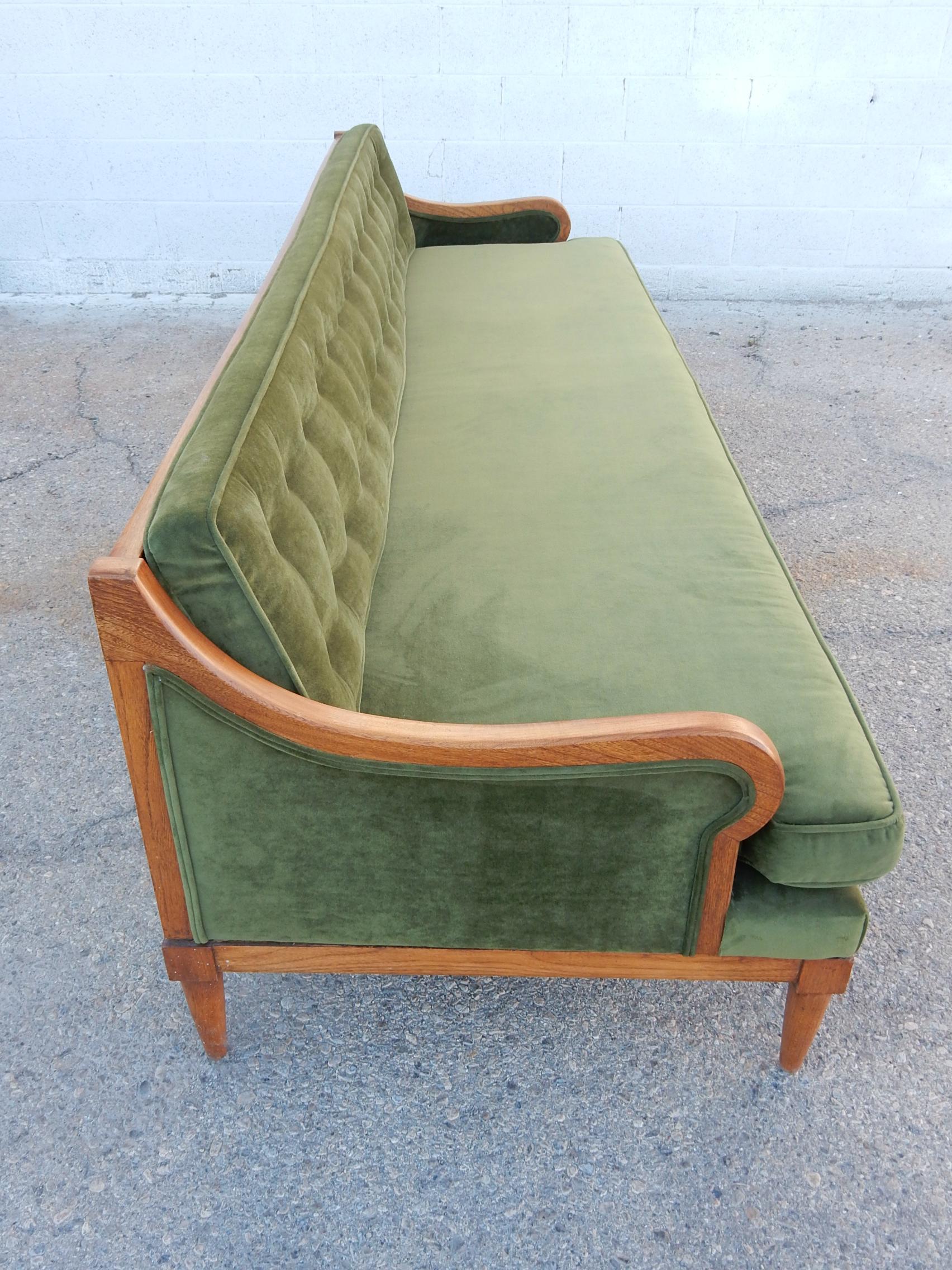 20th Century Luscious Mid-Century Modern Green Velvet Sofa