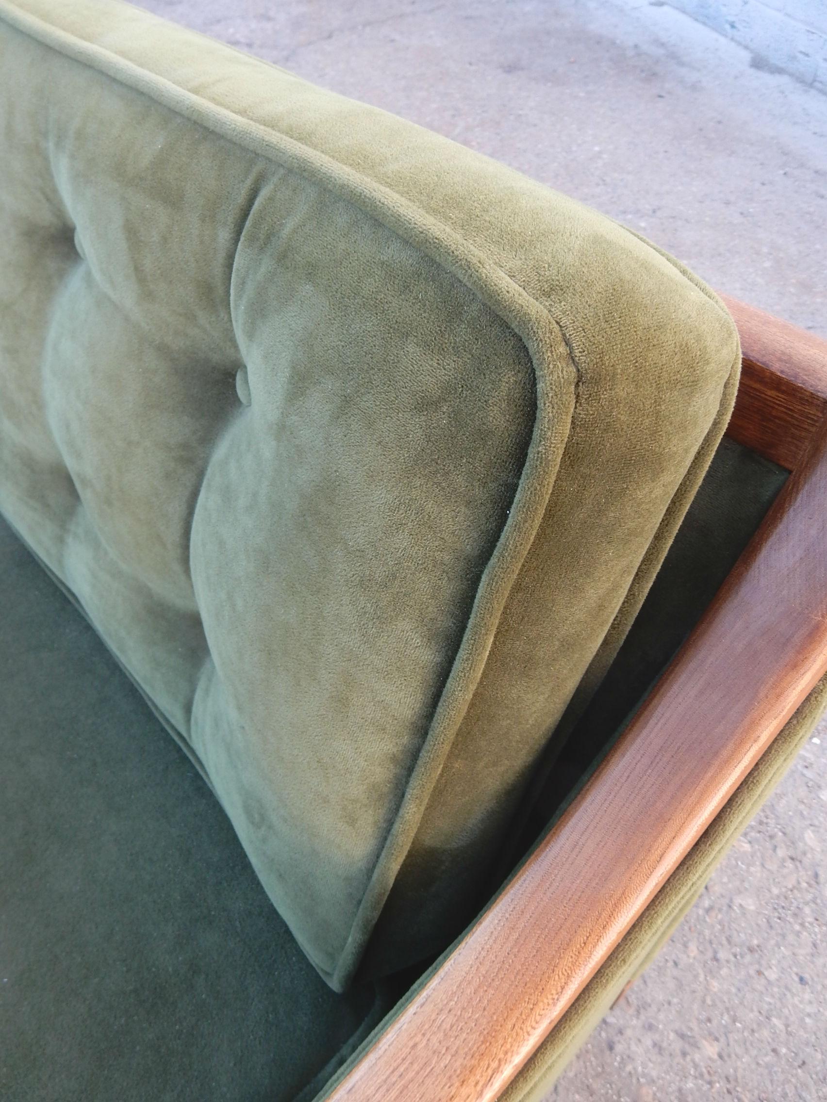 Luscious Mid-Century Modern Green Velvet Sofa 1