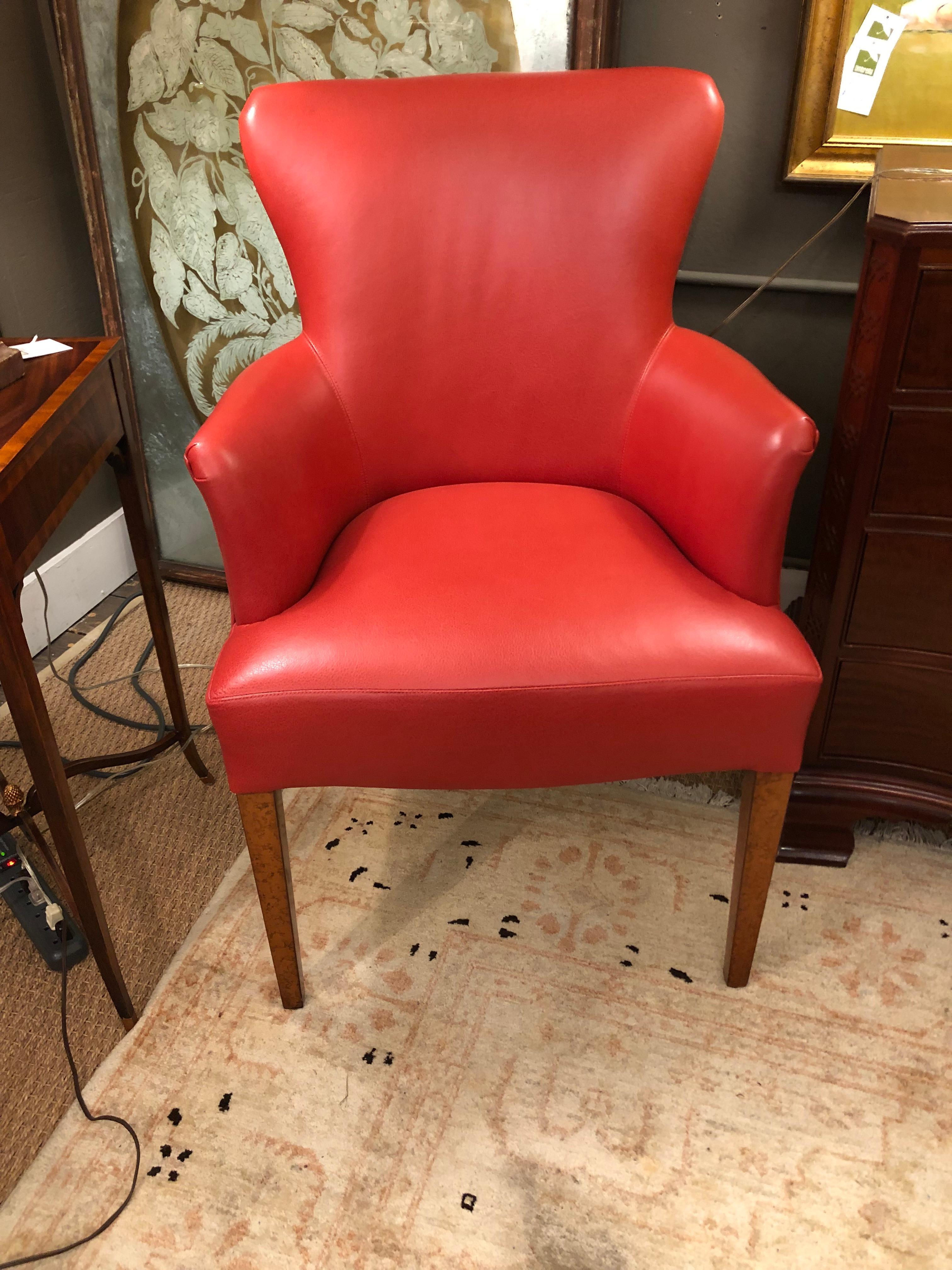 Luscious Pair of Pumpkin Leather Nancy Corzine Club Chairs In Good Condition In Hopewell, NJ