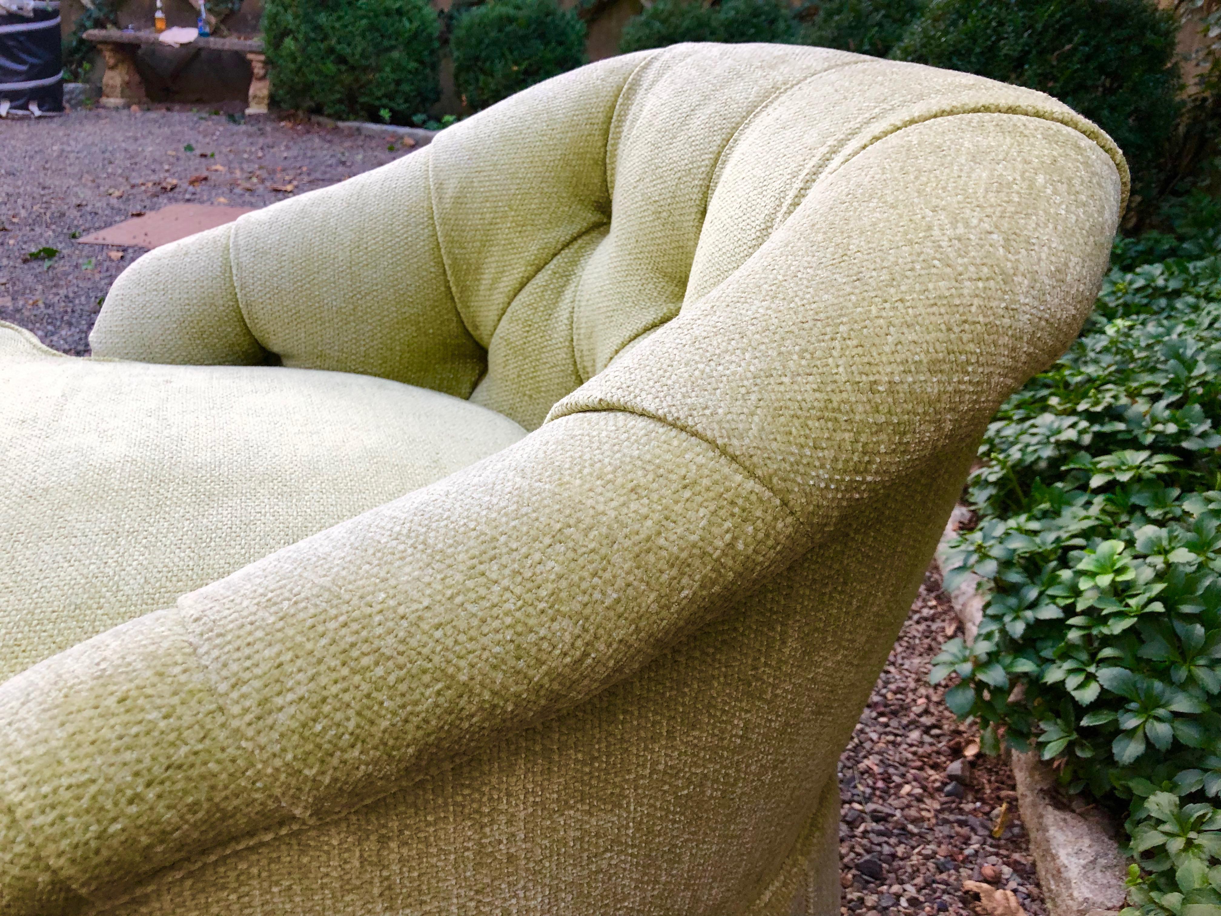 Luscious Pair of Vintage Pale Green Chenille Club Chairs 5