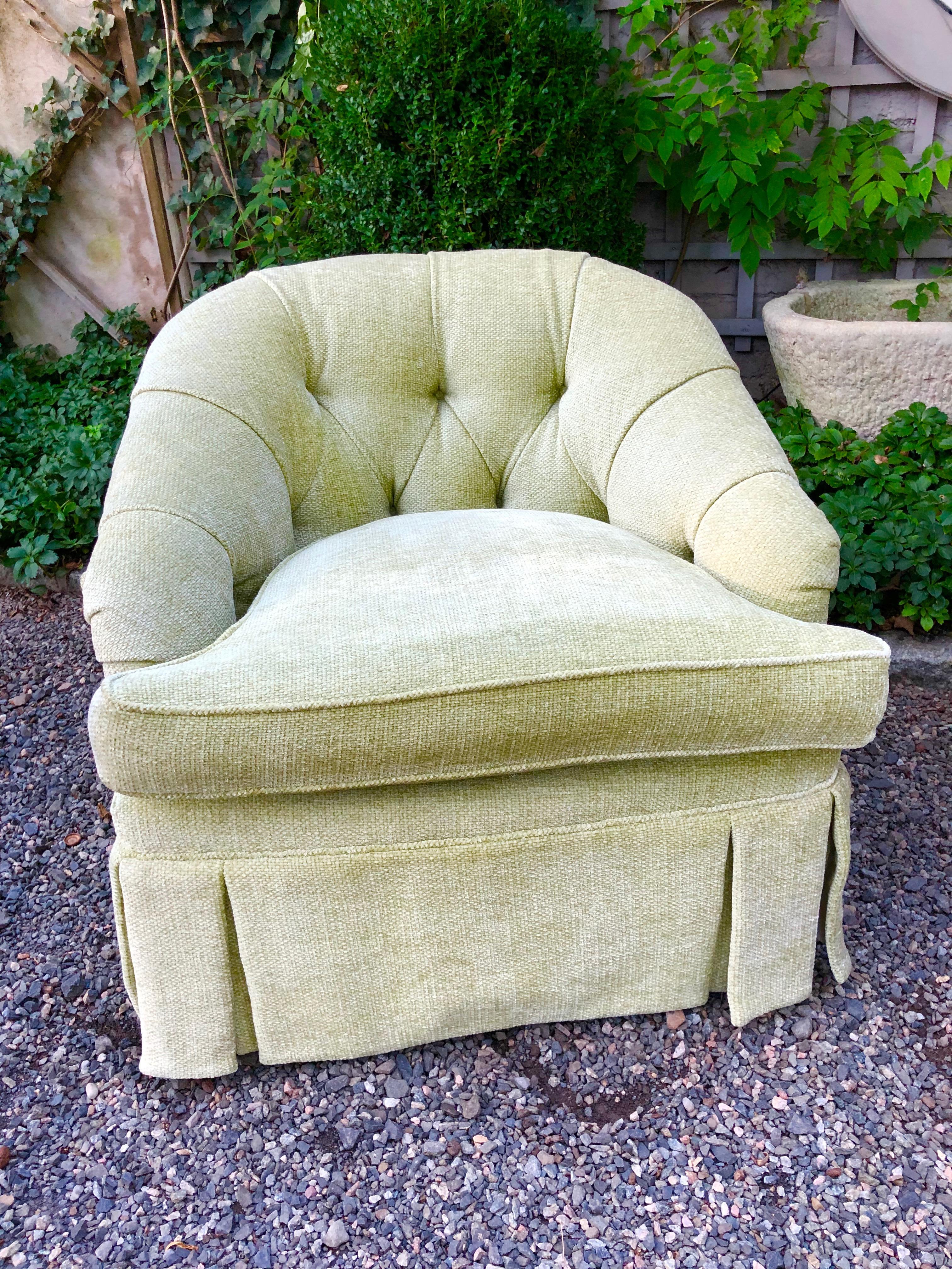 American Luscious Pair of Vintage Pale Green Chenille Club Chairs