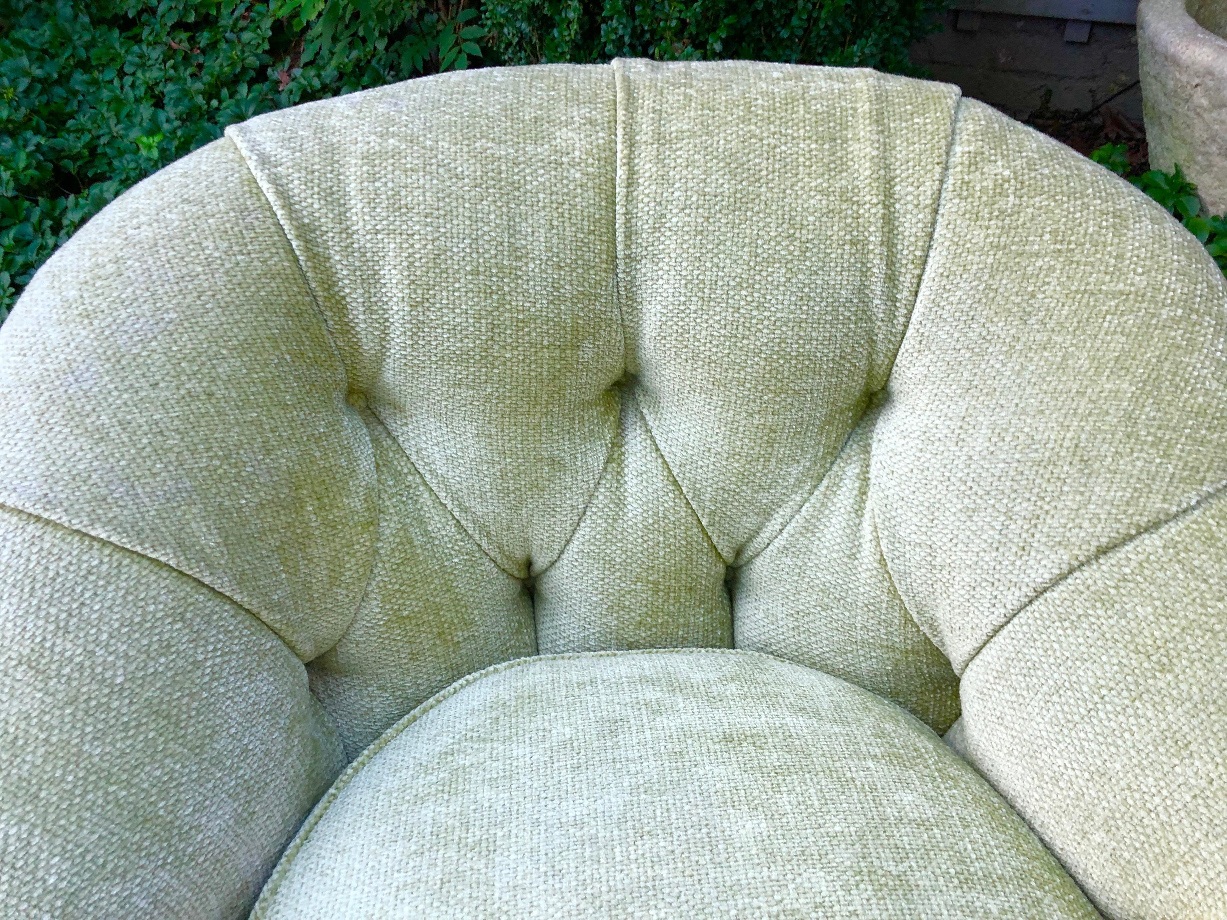 Late 20th Century Luscious Pair of Vintage Pale Green Chenille Club Chairs