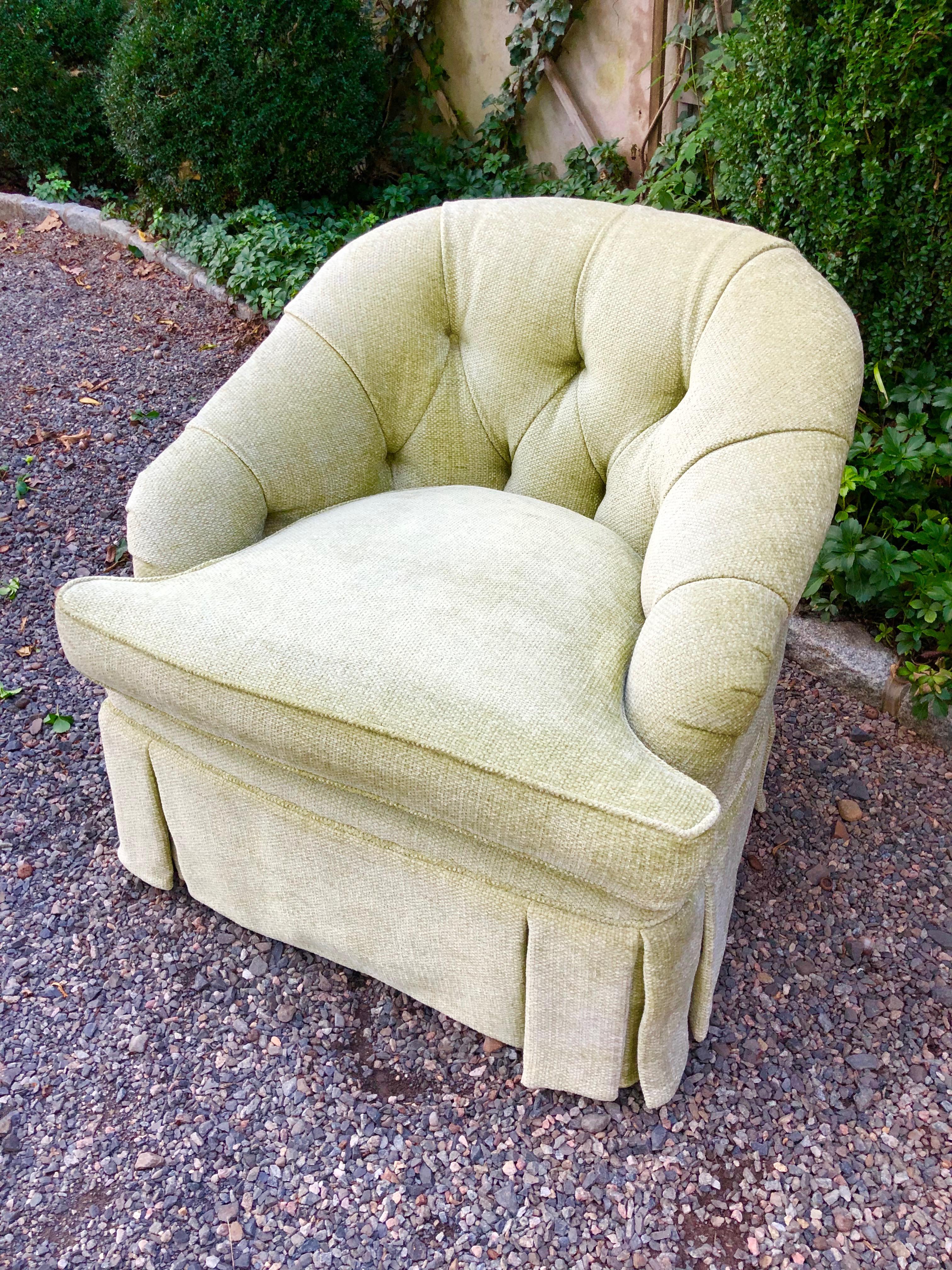 Luscious Pair of Vintage Pale Green Chenille Club Chairs 3