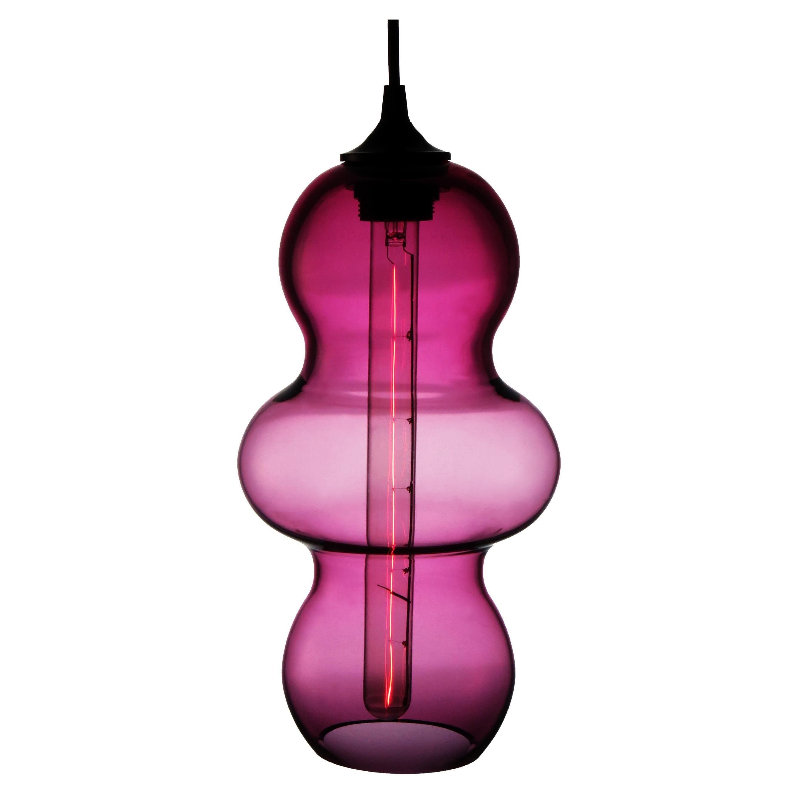 Luscious Pink Contemporary Organic Architectural Hand Blown Pendant Lamp For Sale