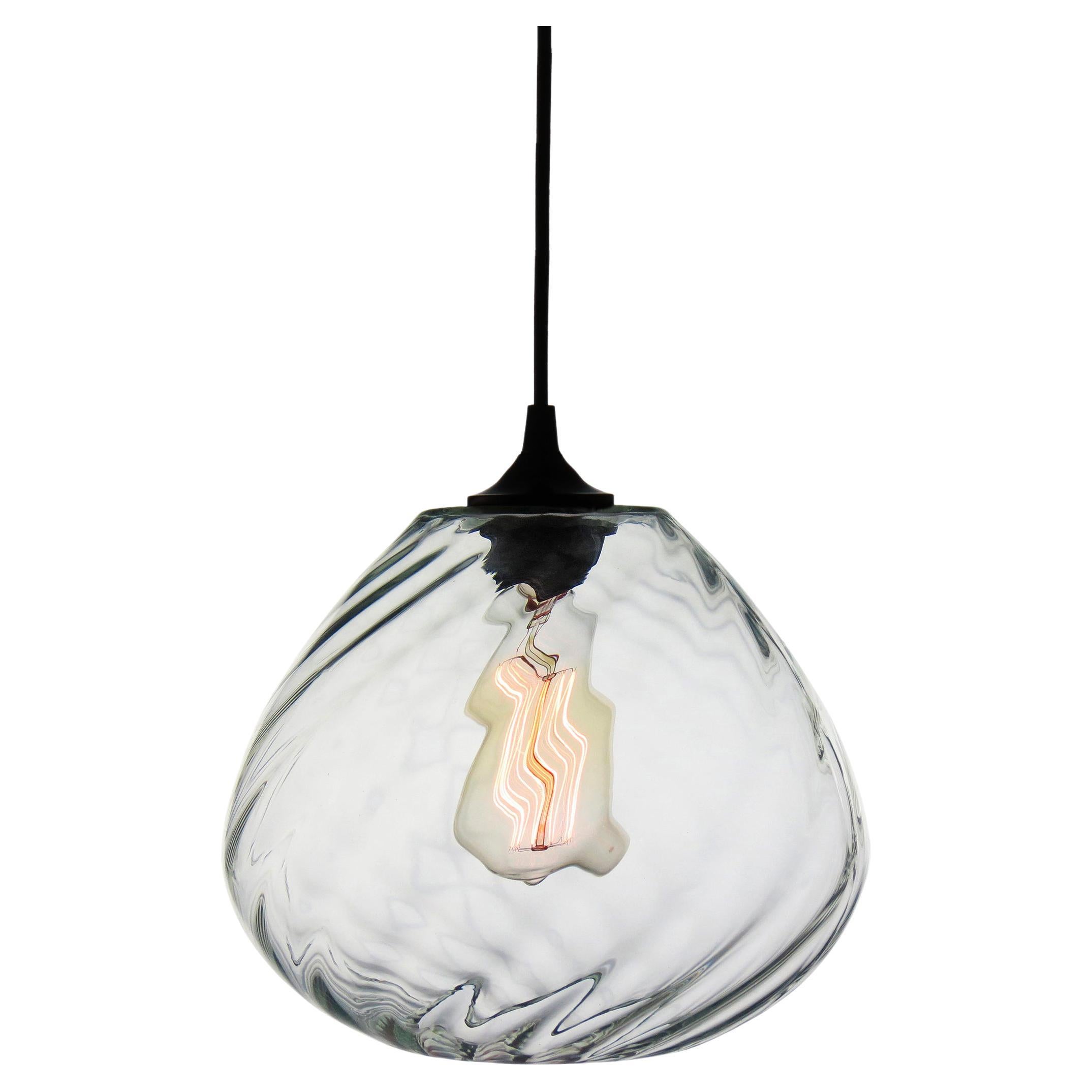 Luscious Pink Modern Transparent Hand Blown Glass Architectural Pendant Lamp In New Condition For Sale In San Miguel de Allende, MX