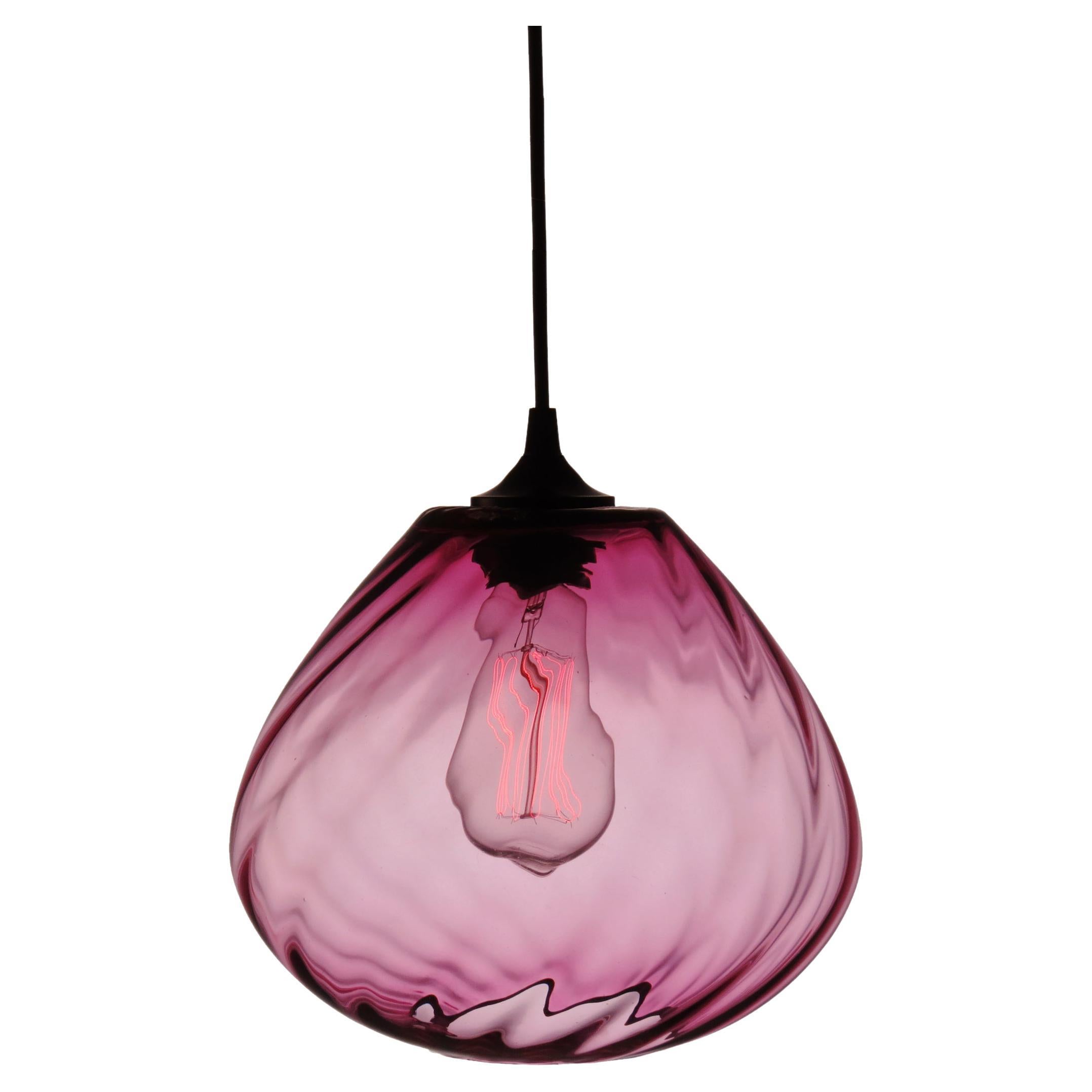 Luscious Pink Modern Transparent Hand Blown Glass Architectural Pendant Lamp For Sale