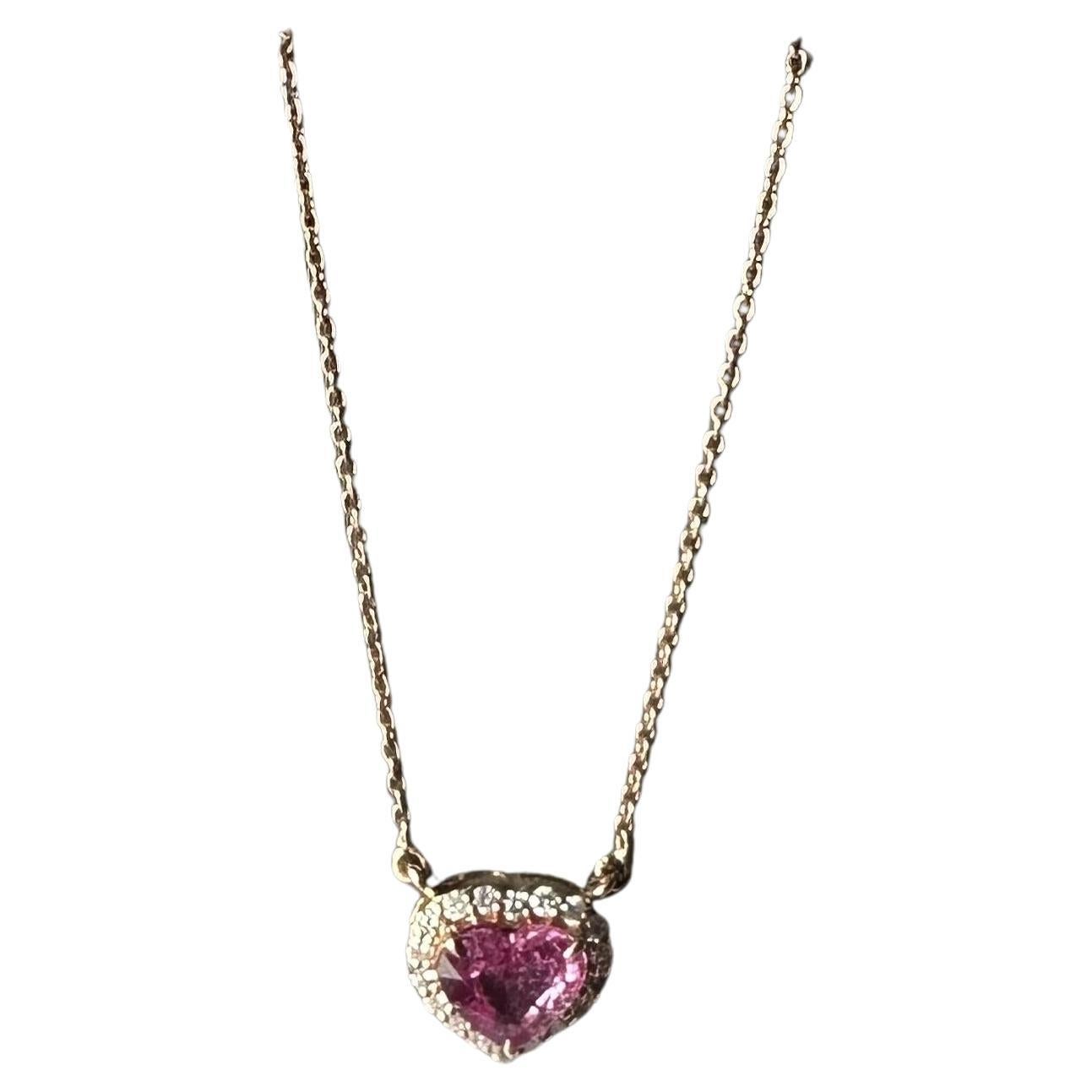 Luscious Pink Sapphire and Diamond Heart Necklace in 14kt Rose Gold