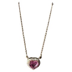 Luscious Pink Sapphire and Diamond Heart Necklace in 14kt Rose Gold