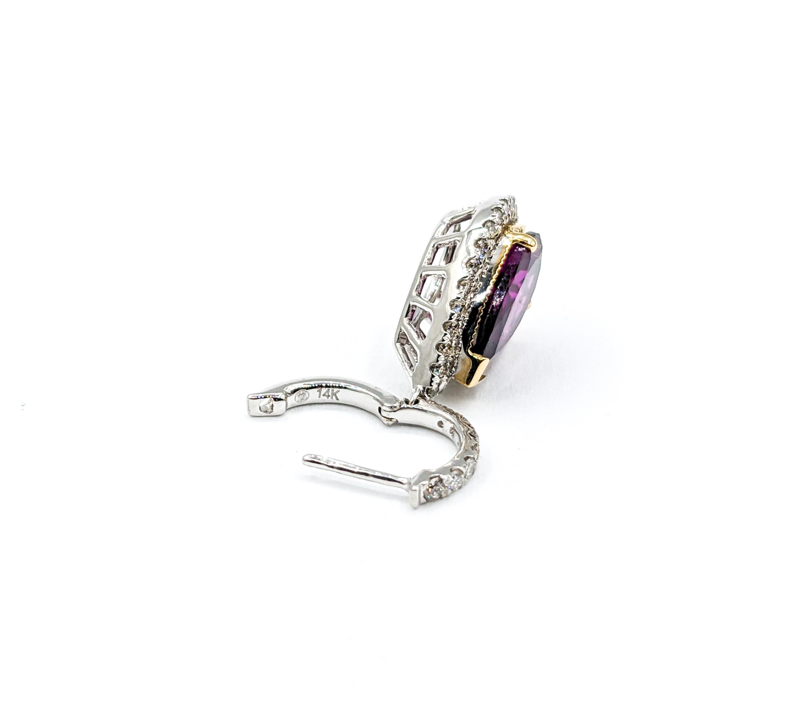 Luscious Purple Rhodolite Garnet & Diamond Drop Earrings in 14K White Gold For Sale 4