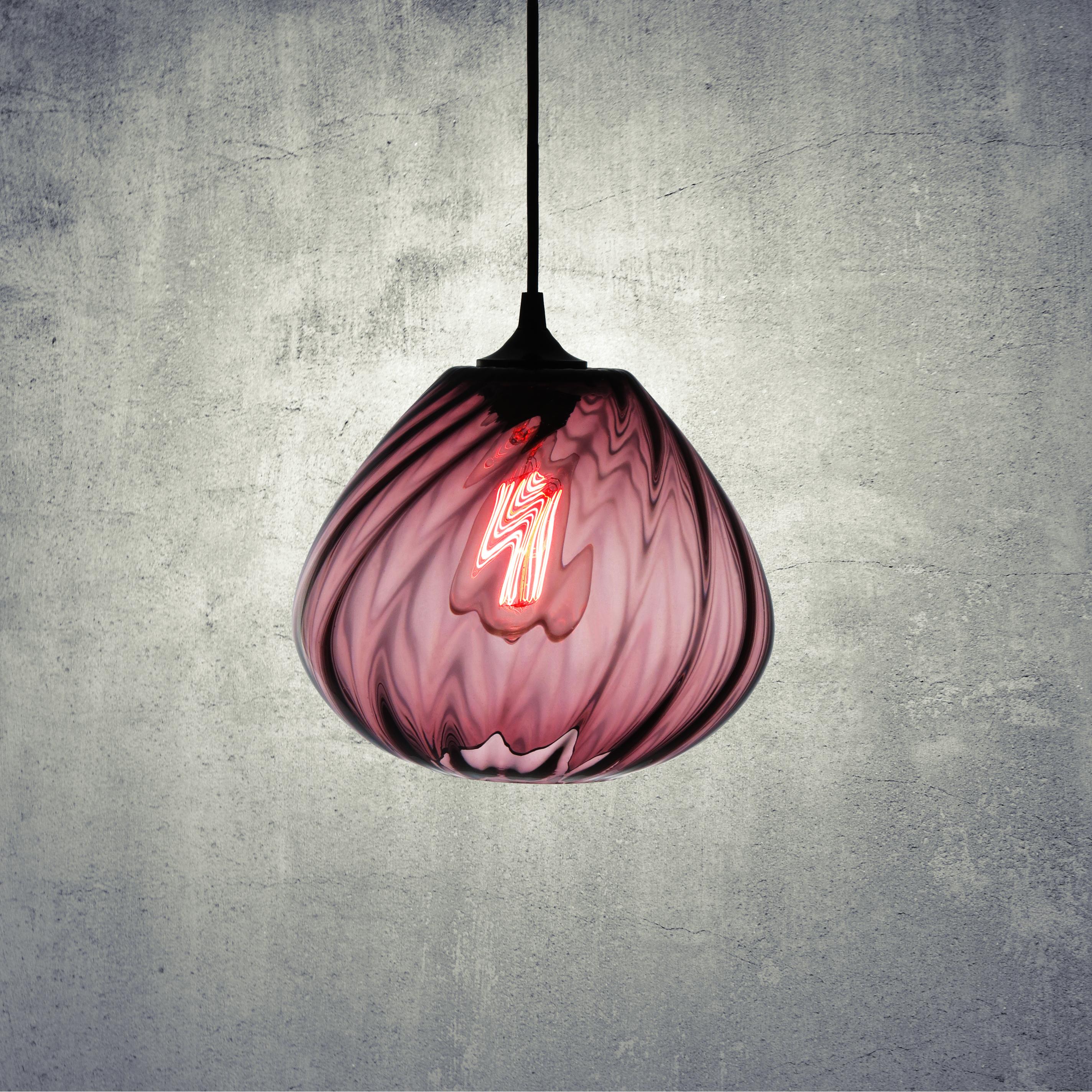 Modern Royal Purple Transparent Hand Blown Glass Architectural Pendant Lamp For Sale