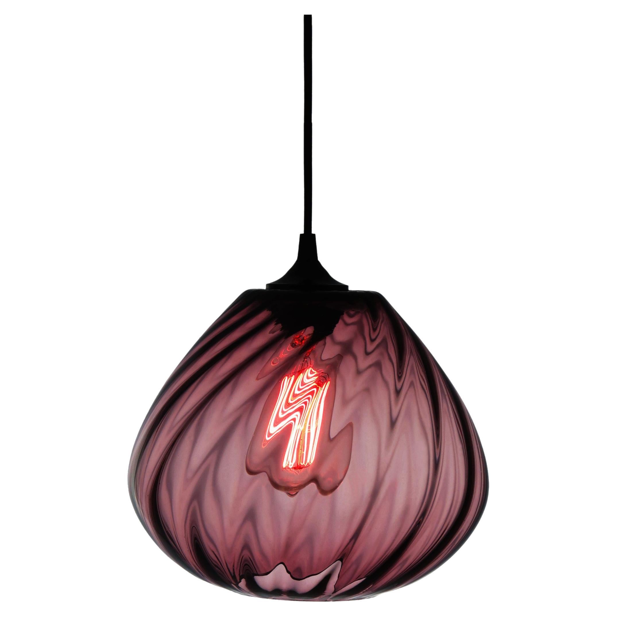 Royal Purple Transparent Hand Blown Glass Architectural Pendant Lamp For Sale