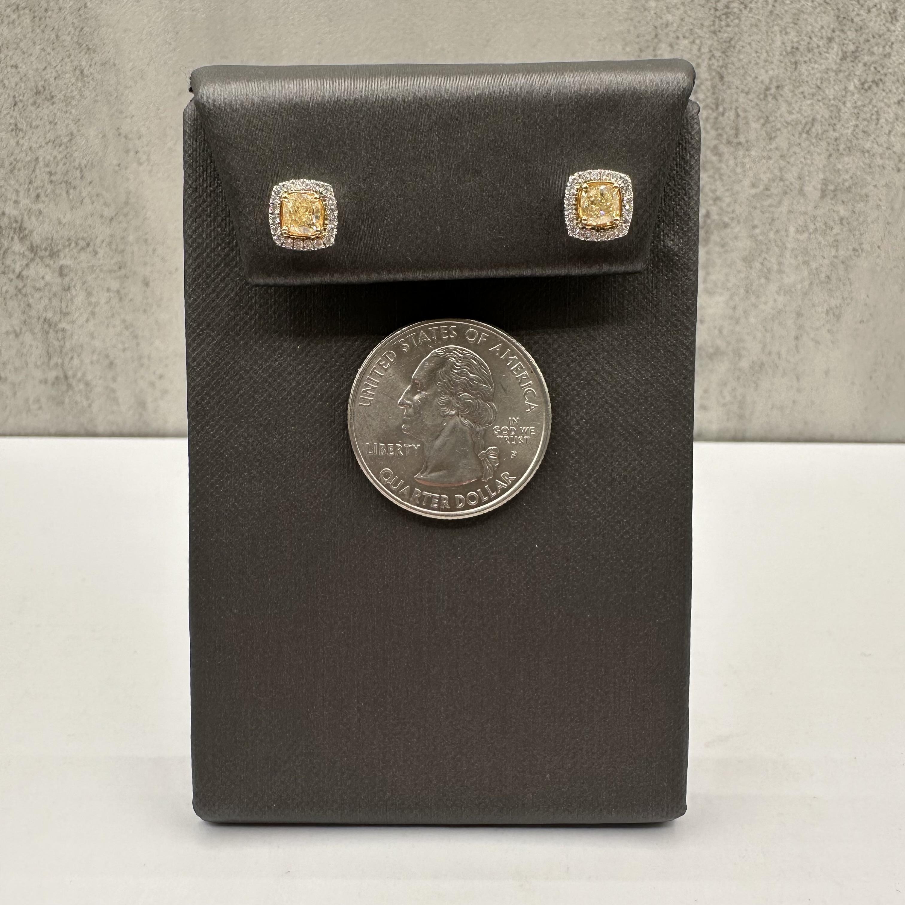 Preciosos pendientes de diamantes amarillos en oro bicolor de 14 quilates - 0,98 ctw, Push Backs, Nuevo en Nuevo estado para la venta en West Hempstead, NY