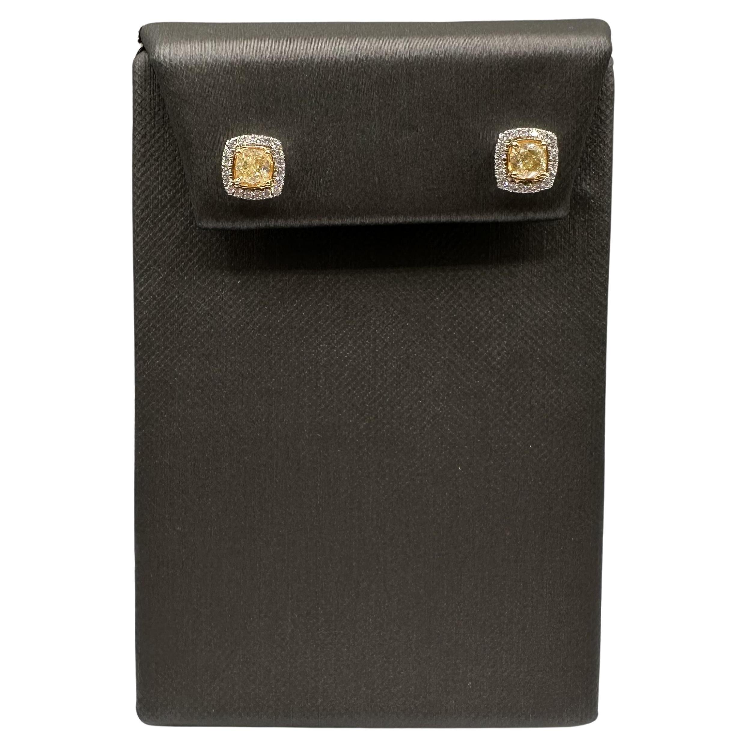 Luscious Yellow Diamond Studs in 14kt Two-Tone Gold – 0.98ctw, Push Backs, New