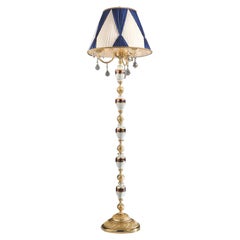 Lush 24kt Gold Plated 3-Lights Floor Lamp with  Porcelain & Transparent Crystals